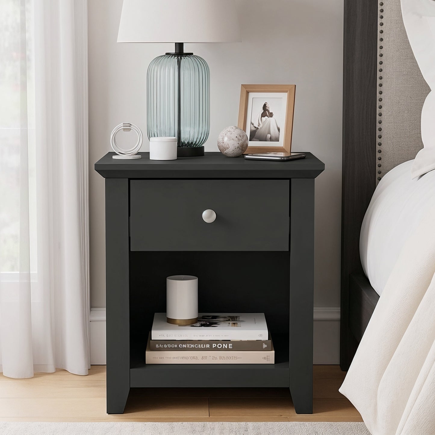 Galano Modern 1-Drawer Nightstand with Open Storage 19.3" W × 16.9" D × 20.9" H