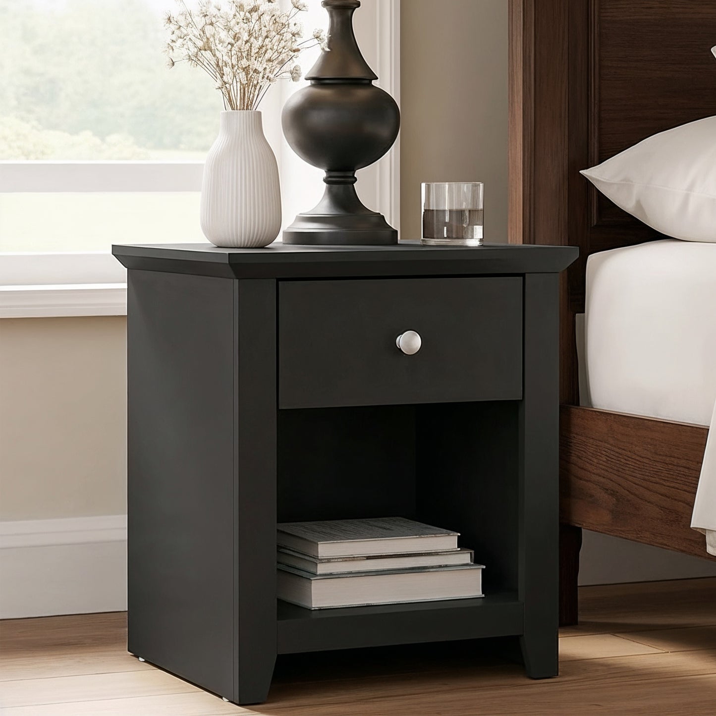 Galano Modern 1-Drawer Nightstand with Open Storage 19.3" W × 16.9" D × 20.9" H
