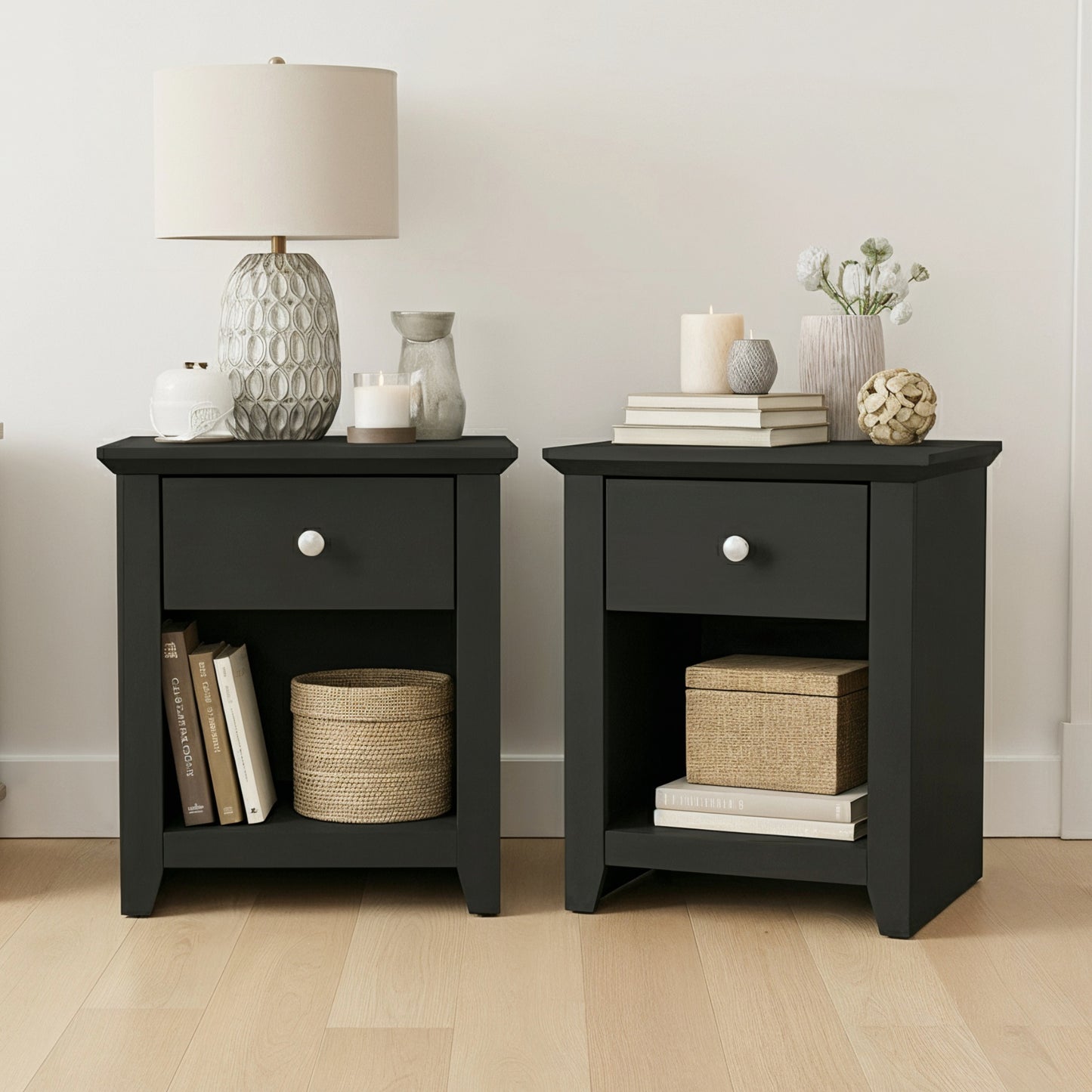 Galano Modern 1-Drawer Nightstands with Open Storage Set of 2 19.3" W × 16.9" D × 20.9" H