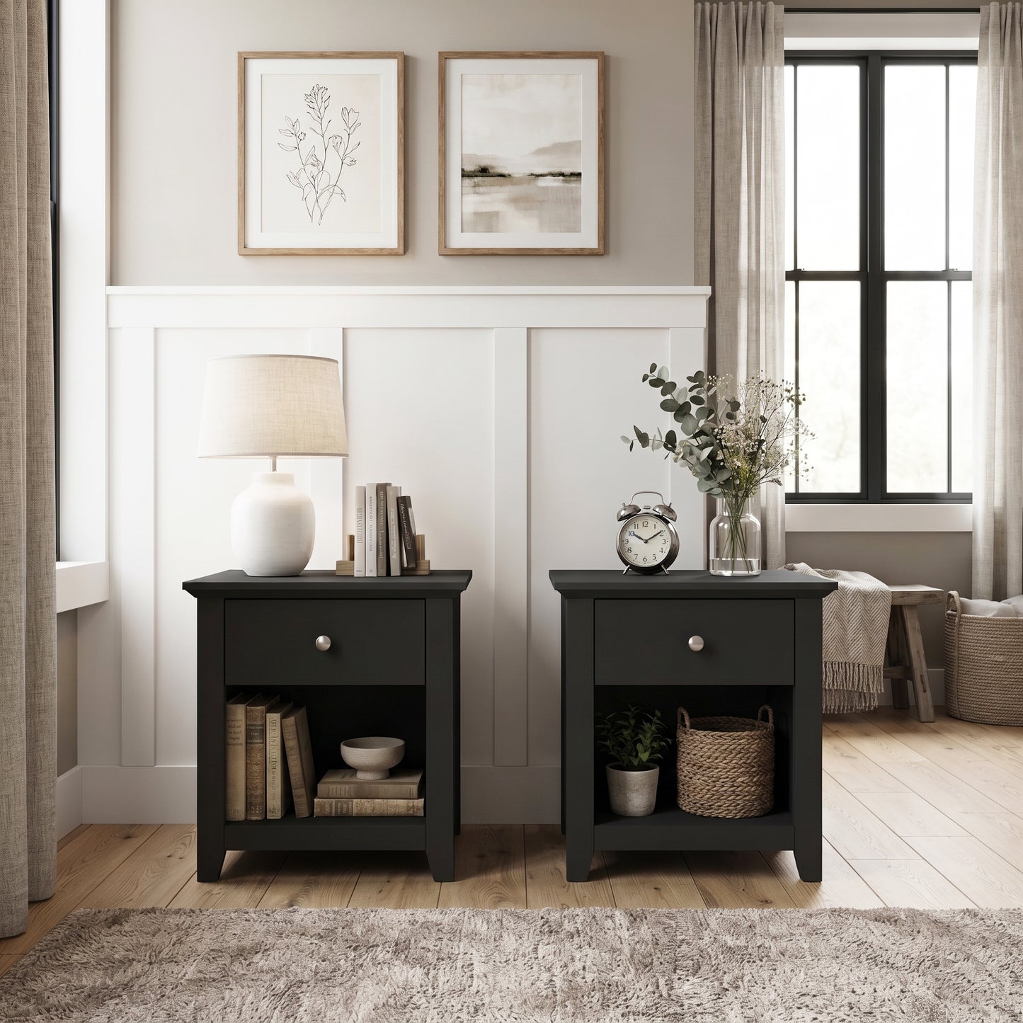 Galano Modern 1-Drawer Nightstand with Open Shelf, 19.3" W