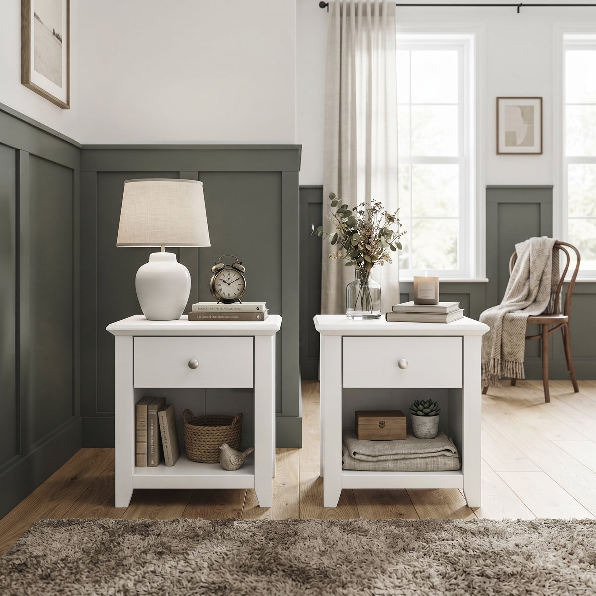 Galano Modern 1-Drawer Nightstand with Open Shelf, 19.3" W