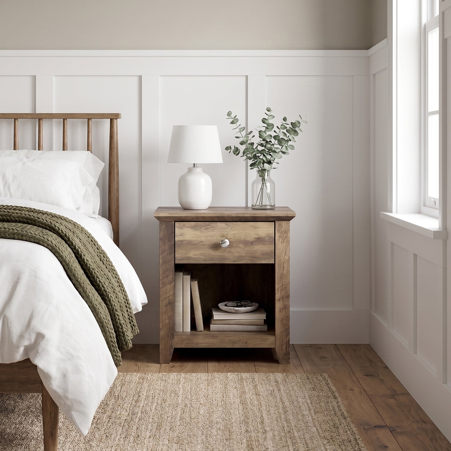 Galano Modern 1-Drawer Nightstand with Open Shelf, 19.3" W