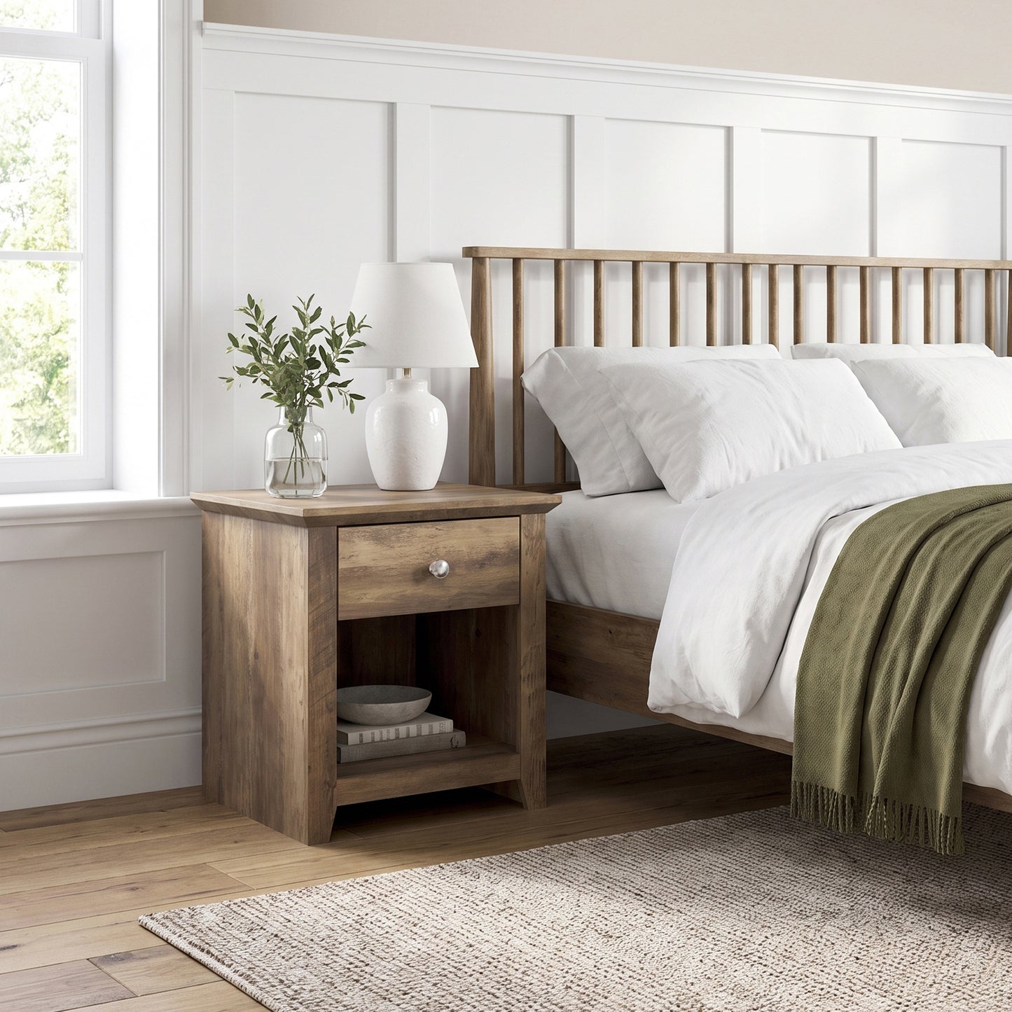 Galano Modern 1-Drawer Nightstand with Open Shelf, 19.3" W
