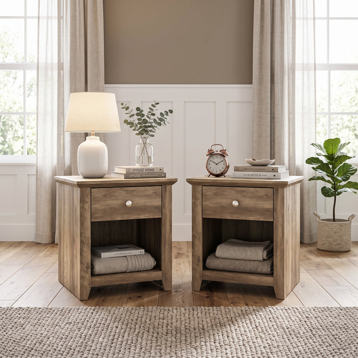 Galano Modern 1-Drawer Nightstand with Open Shelf, 19.3" W