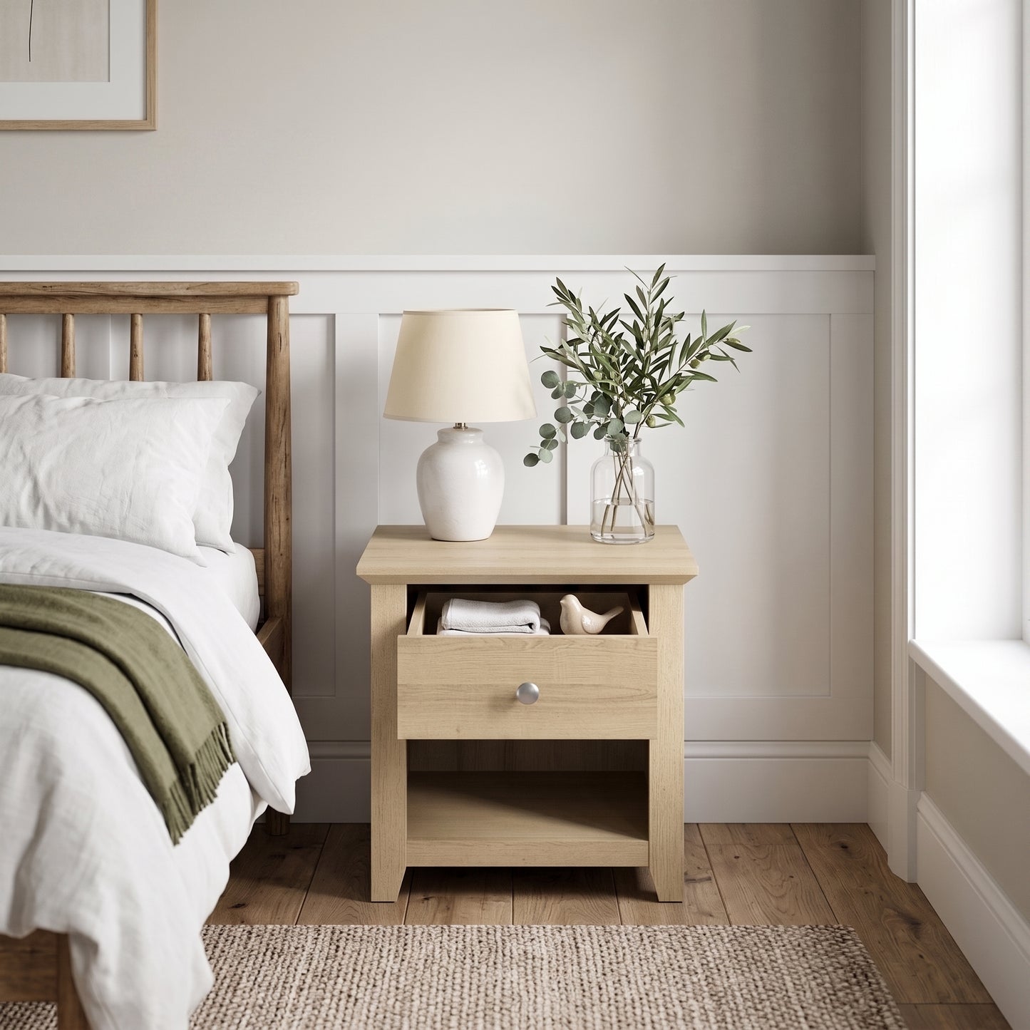 Galano Modern 1-Drawer Nightstand with Open Shelf, 19.3" W