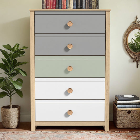 Galano  5-Drawer Chest with Mixed Color Fronts in Oslo Oak 30.7" W x 15.7" D x 46.2" H
