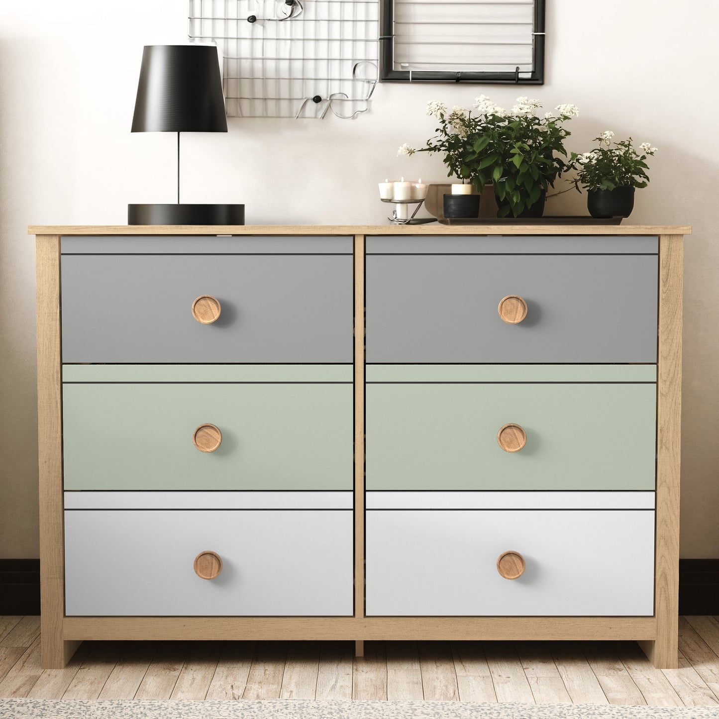 Galano Kids 6-Drawer Dresser with Multi-Tone Fronts in White 46.1" W x 15.8" D x 31.3" H