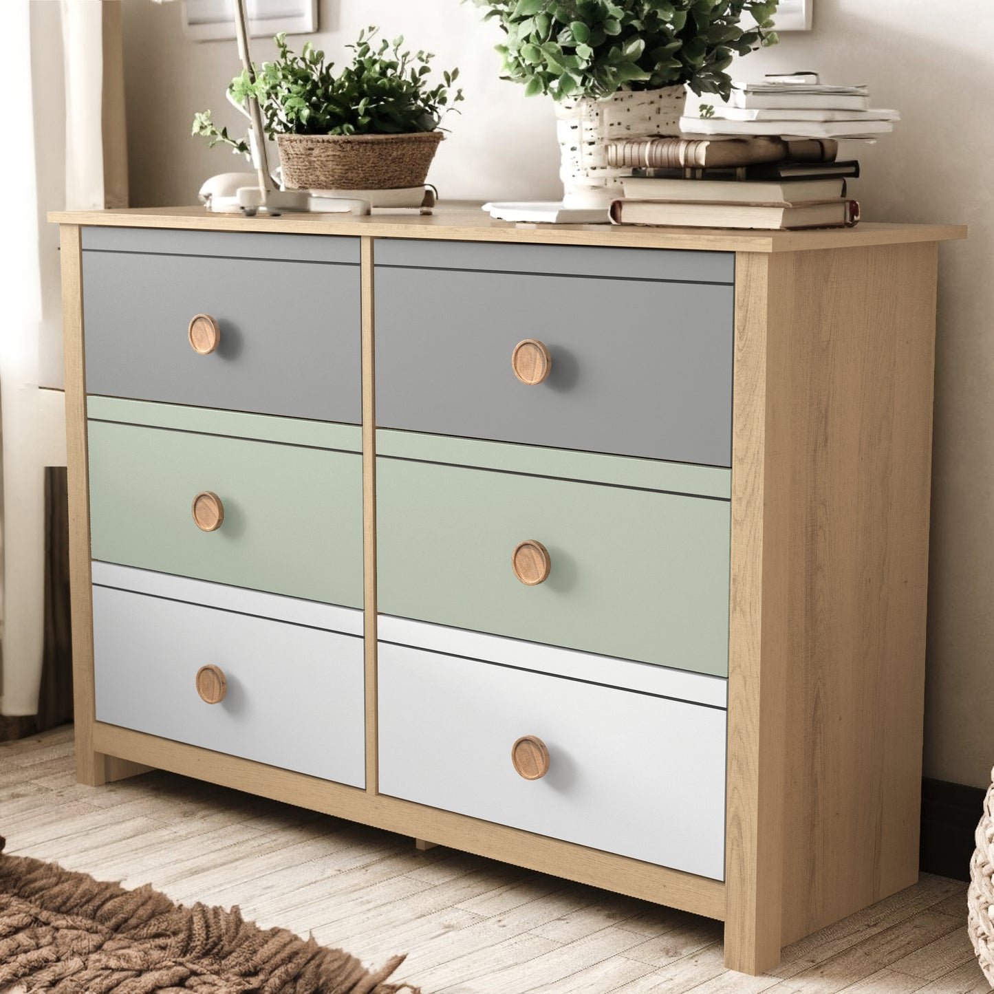 Galano Kids 6-Drawer Dresser with Multi-Tone Fronts in White 46.1" W x 15.8" D x 31.3" H
