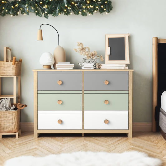 Galano Kids 6-Drawer Dresser with Multi-Tone Fronts in White 46.1" W x 15.8" D x 31.3" H