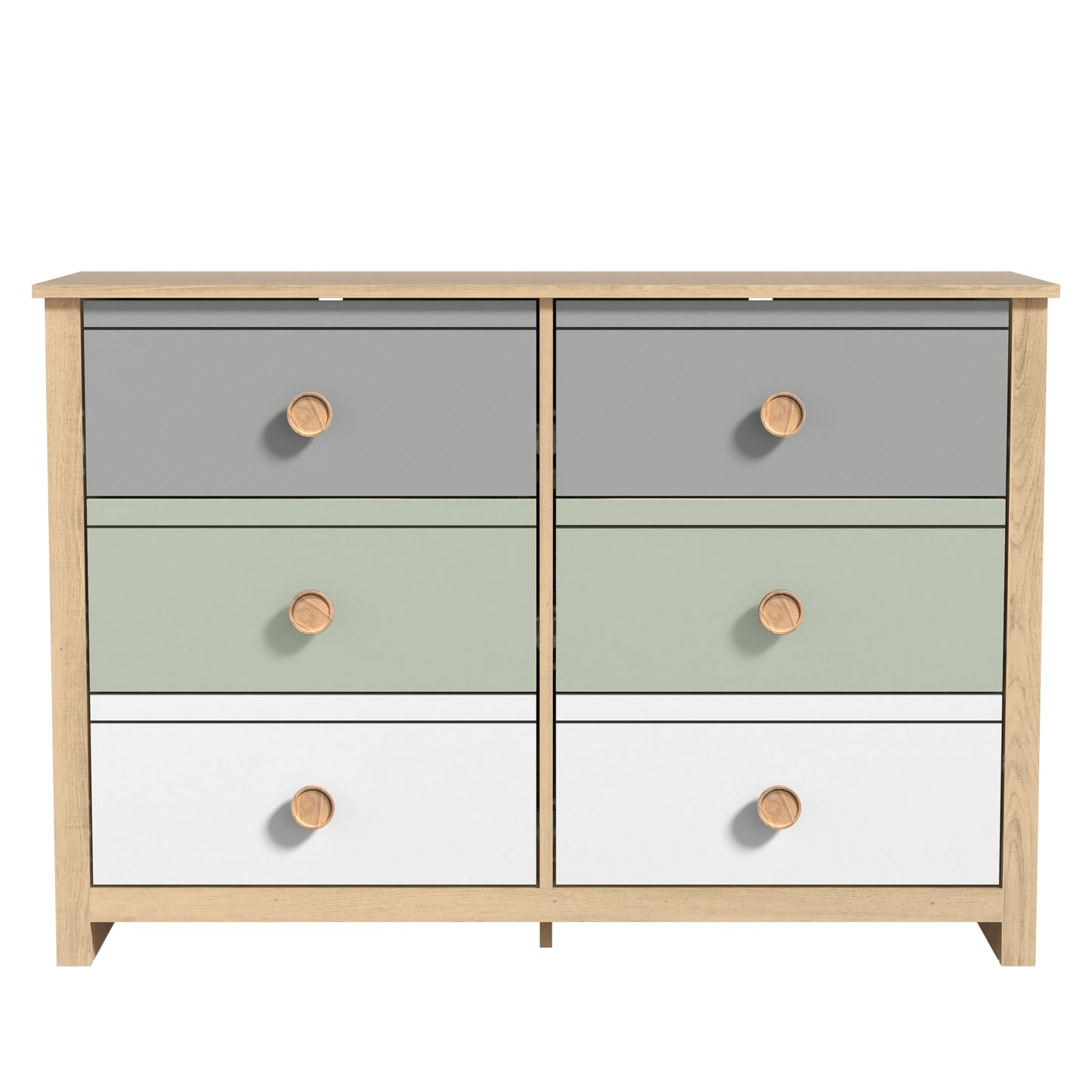 Galano Kids 6-Drawer Dresser with Multi-Tone Fronts in White 46.1" W x 15.8" D x 31.3" H
