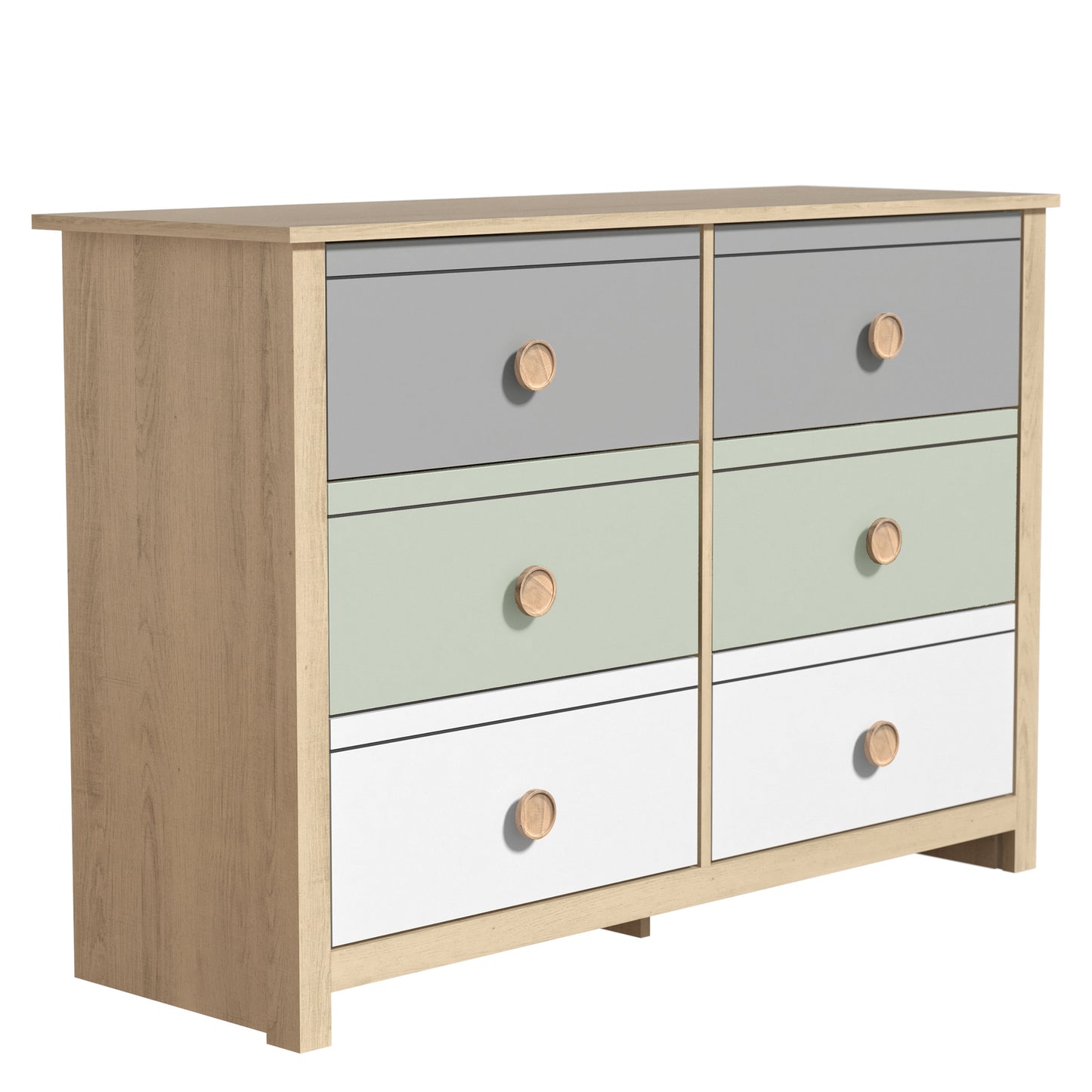 Galano Kids 6-Drawer Dresser with Multi-Tone Fronts in White 46.1" W x 15.8" D x 31.3" H