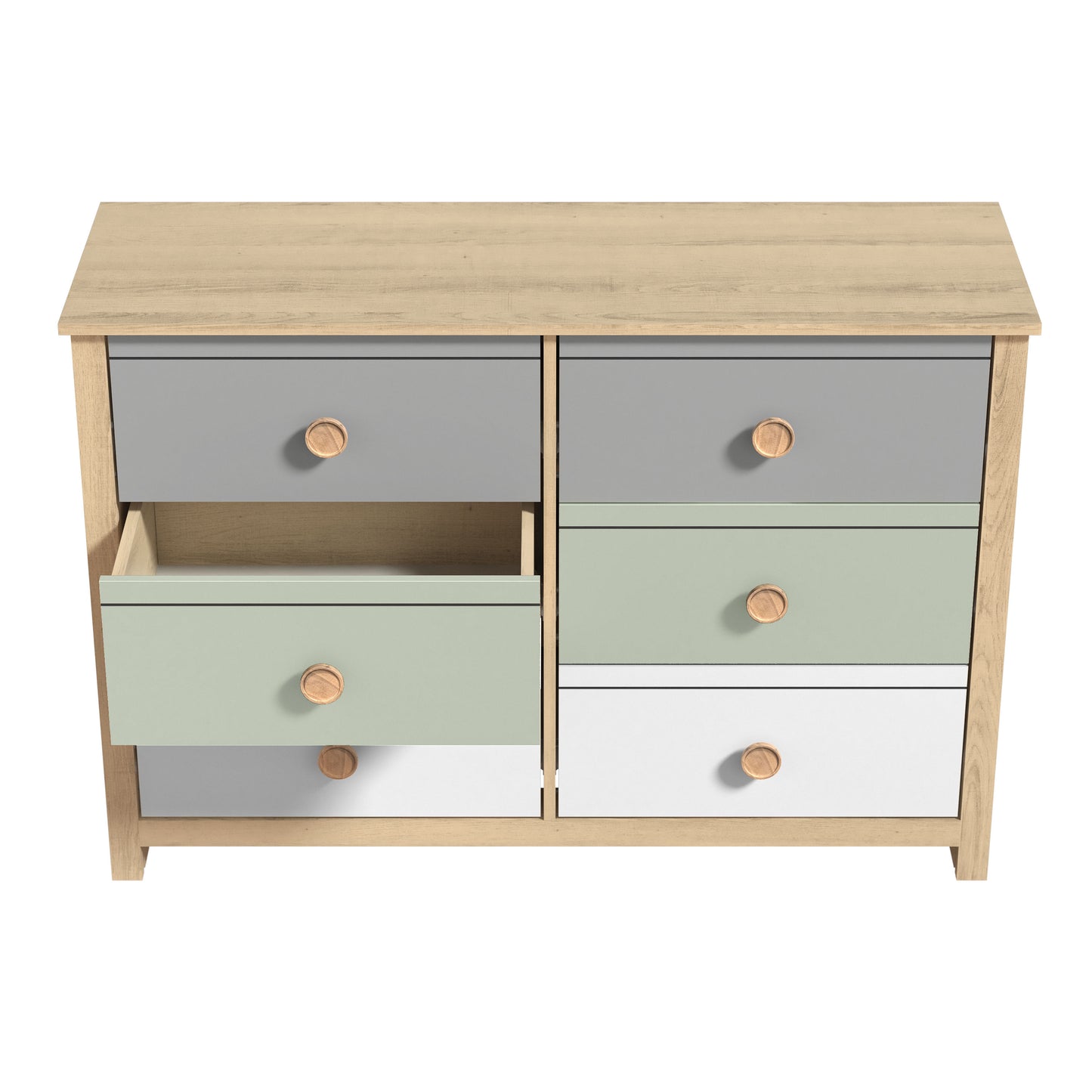 Galano Kids 6-Drawer Dresser with Multi-Tone Fronts in White 46.1" W x 15.8" D x 31.3" H