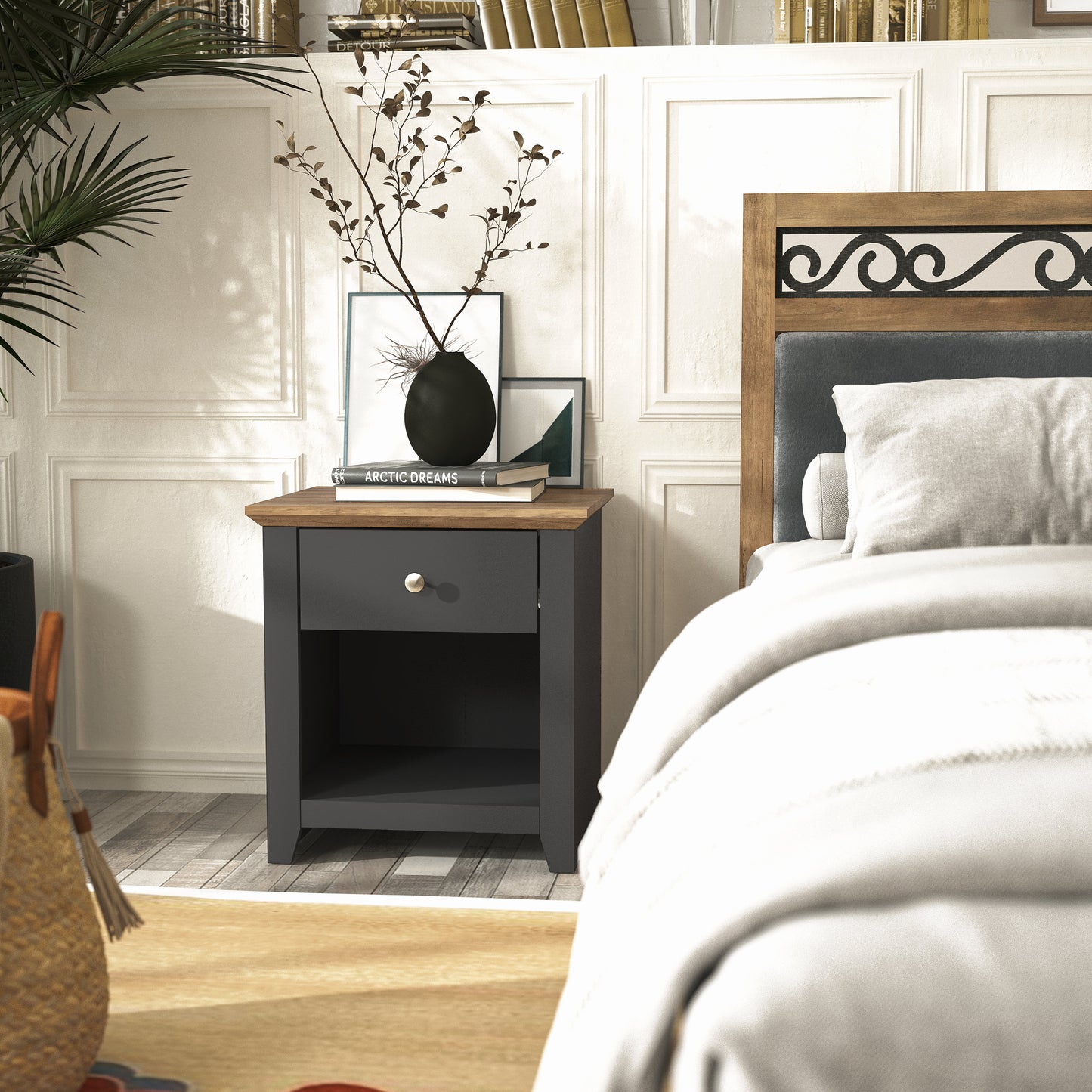 Galano Modern 1-Drawer Nightstand with Open Storage 19.3" W × 16.9" D × 20.9" H