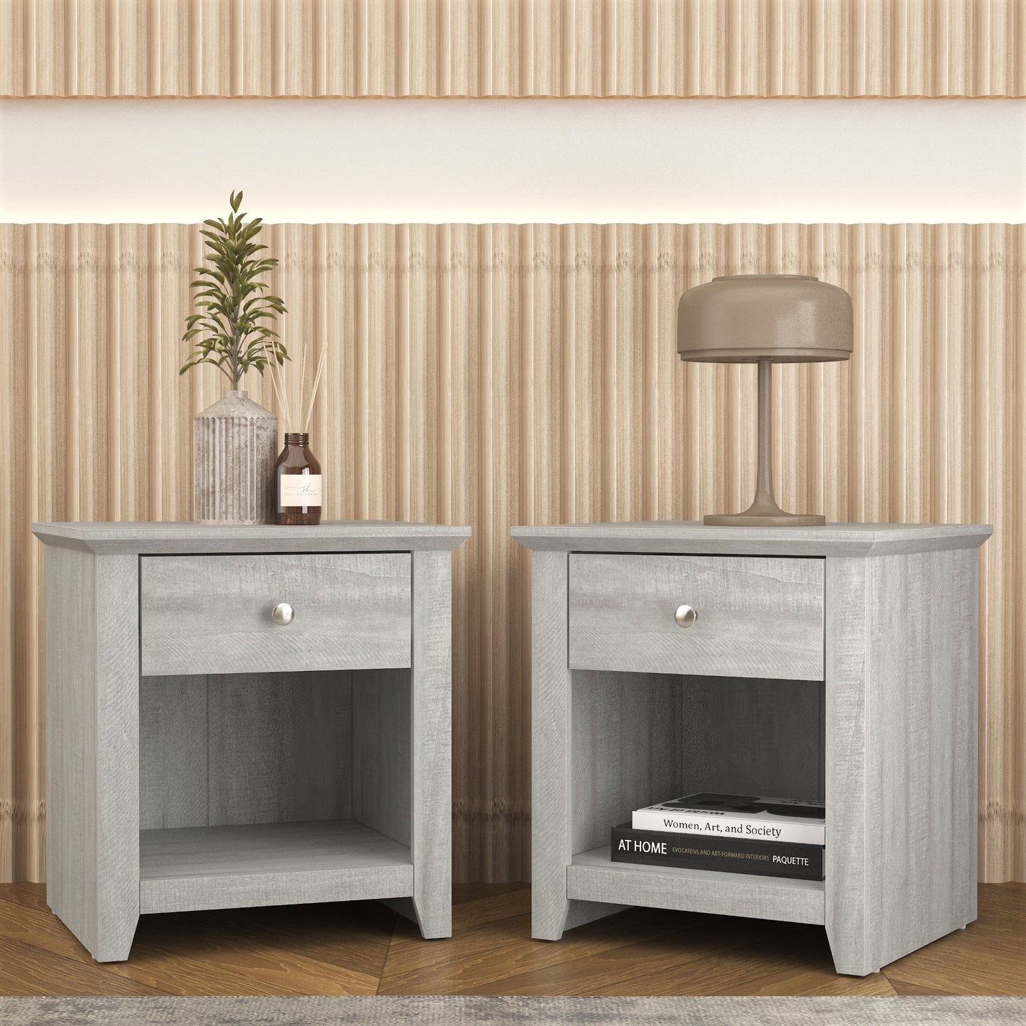 Galano Modern 1-Drawer Nightstands with Open Storage Set of 2 19.3" W × 16.9" D × 20.9" H