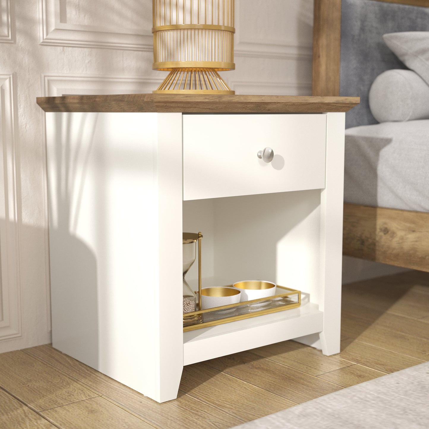 Galano Modern 1-Drawer Nightstand with Open Storage 19.3" W × 16.9" D × 20.9" H
