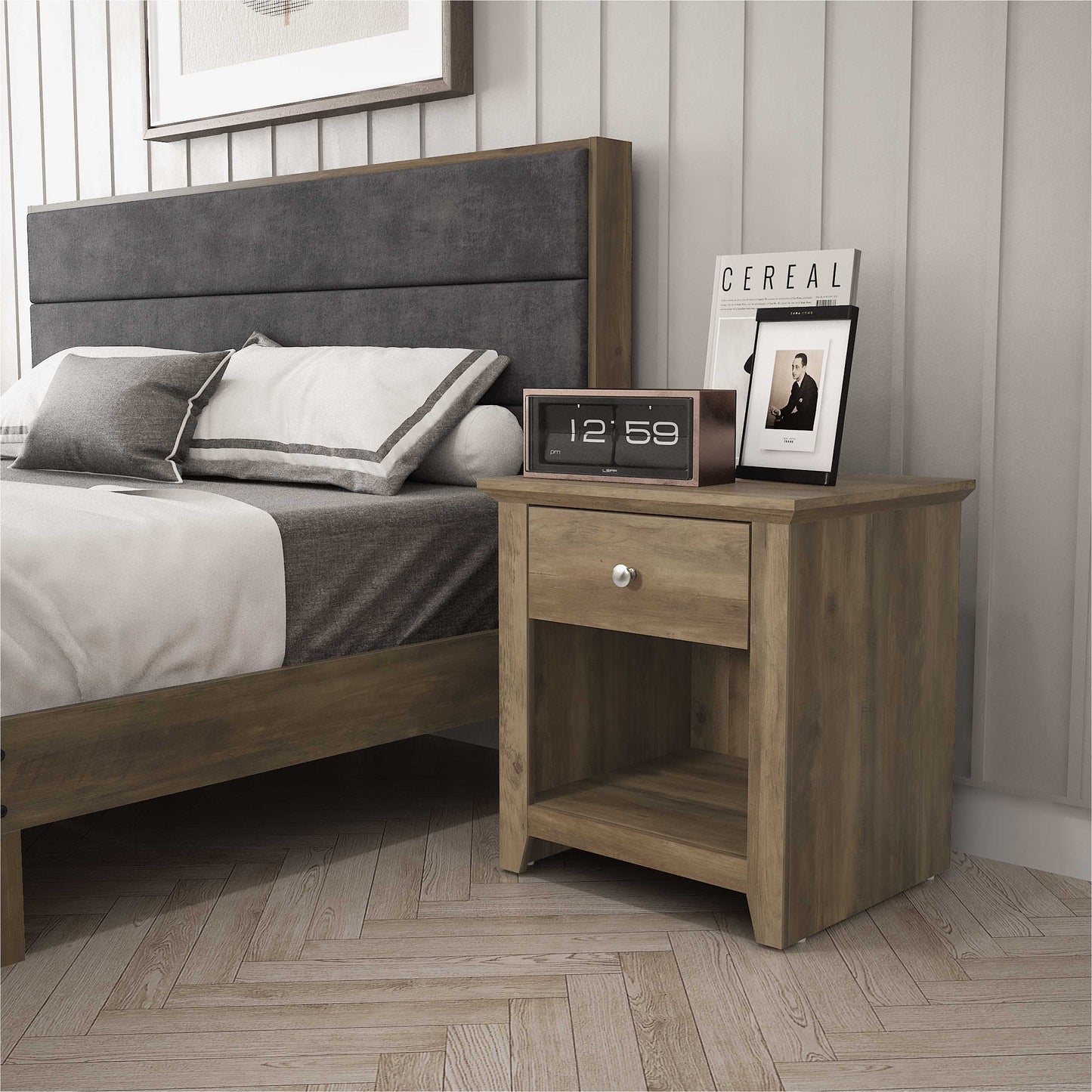 Galano Modern 1-Drawer Nightstand with Open Storage 19.3" W × 16.9" D × 20.9" H