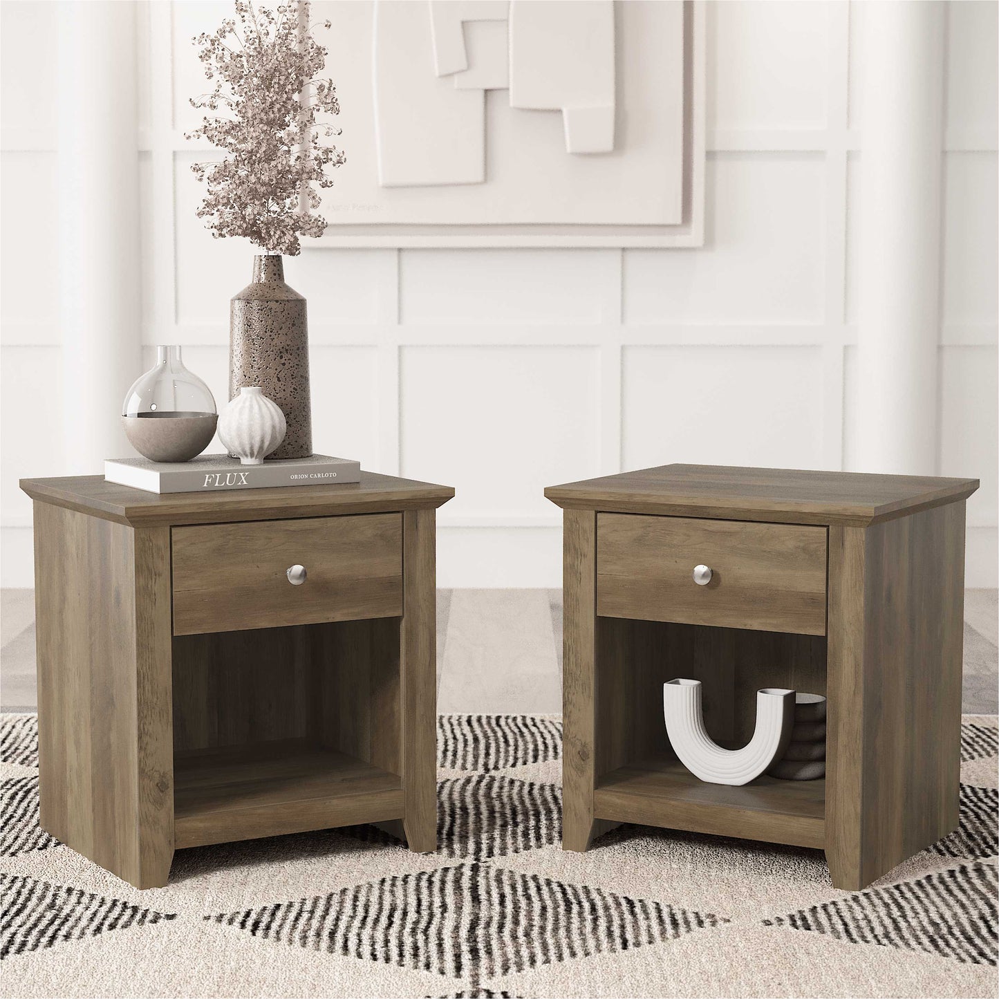 Galano Modern 1-Drawer Nightstands with Open Storage Set of 2 19.3" W × 16.9" D × 20.9" H