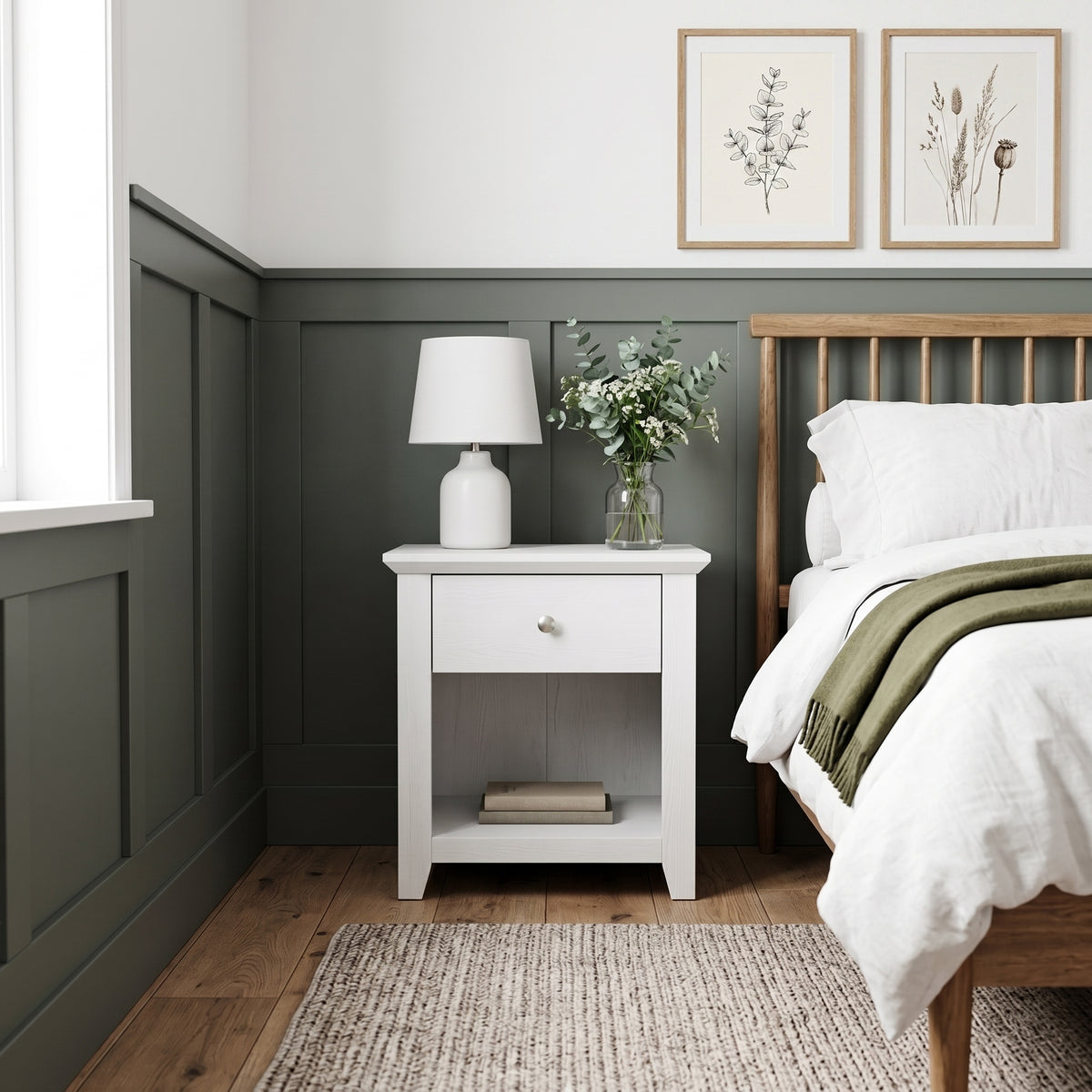 Galano Modern 1-Drawer Nightstand with Open Shelf, 19.3" W