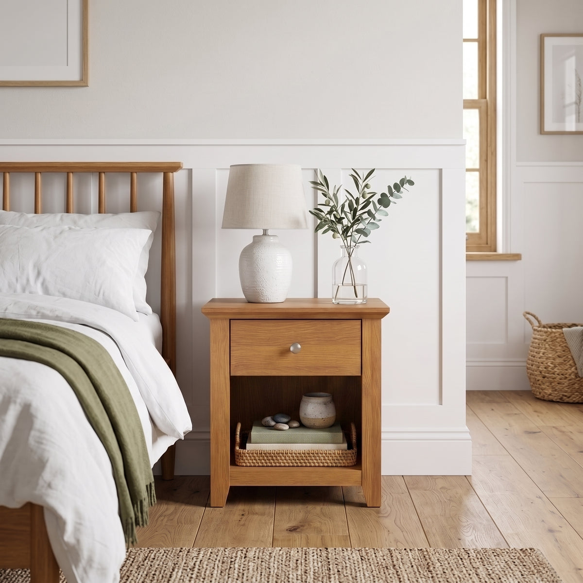 Galano Modern 1-Drawer Nightstand with Open Shelf, 19.3" W