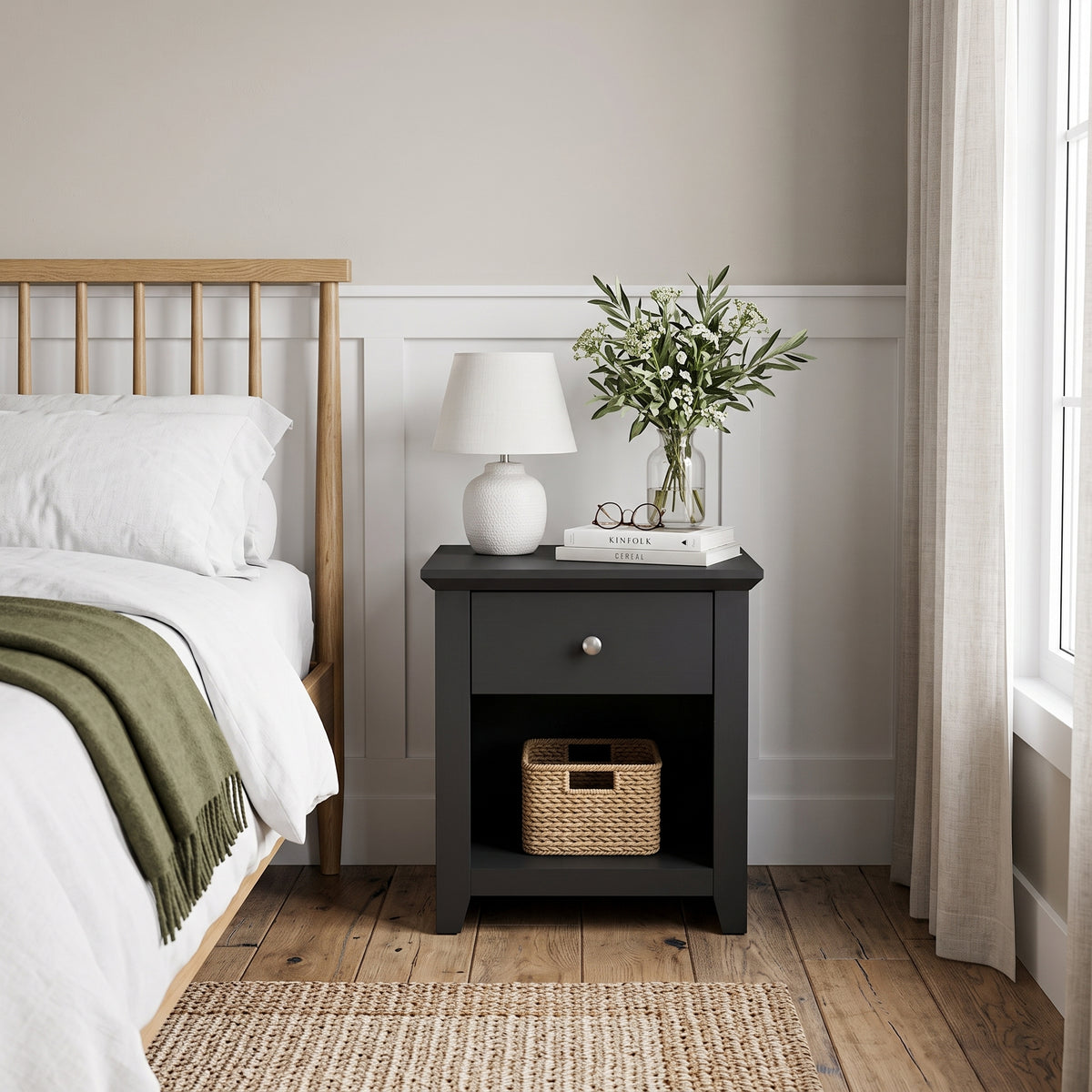 Galano Modern 1-Drawer Nightstand with Open Shelf, 19.3" W