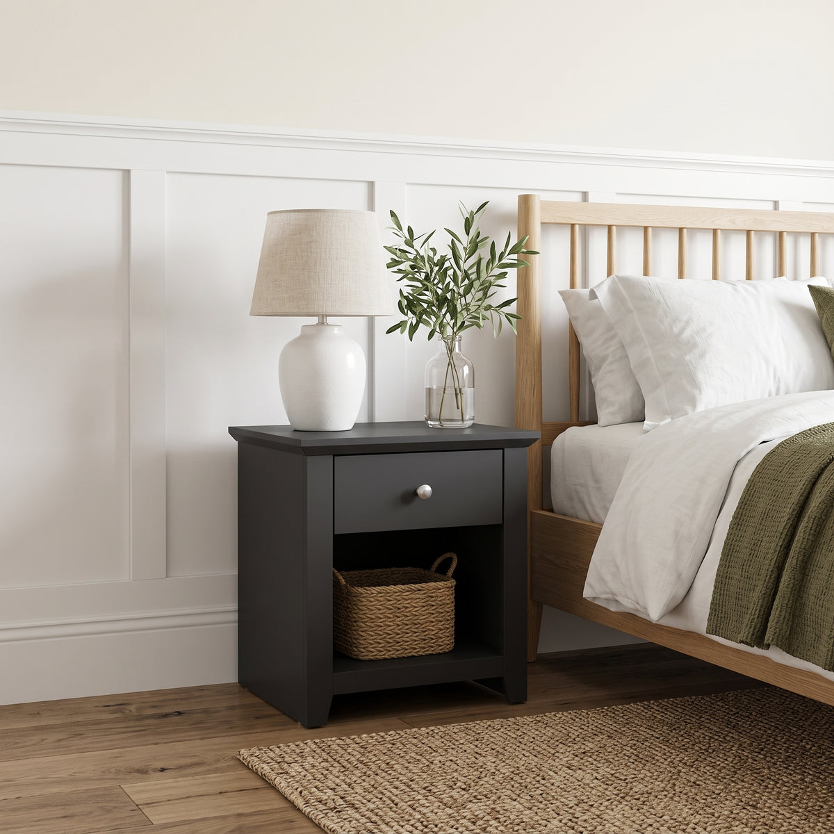 Galano Modern 1-Drawer Nightstand with Open Shelf, 19.3" W