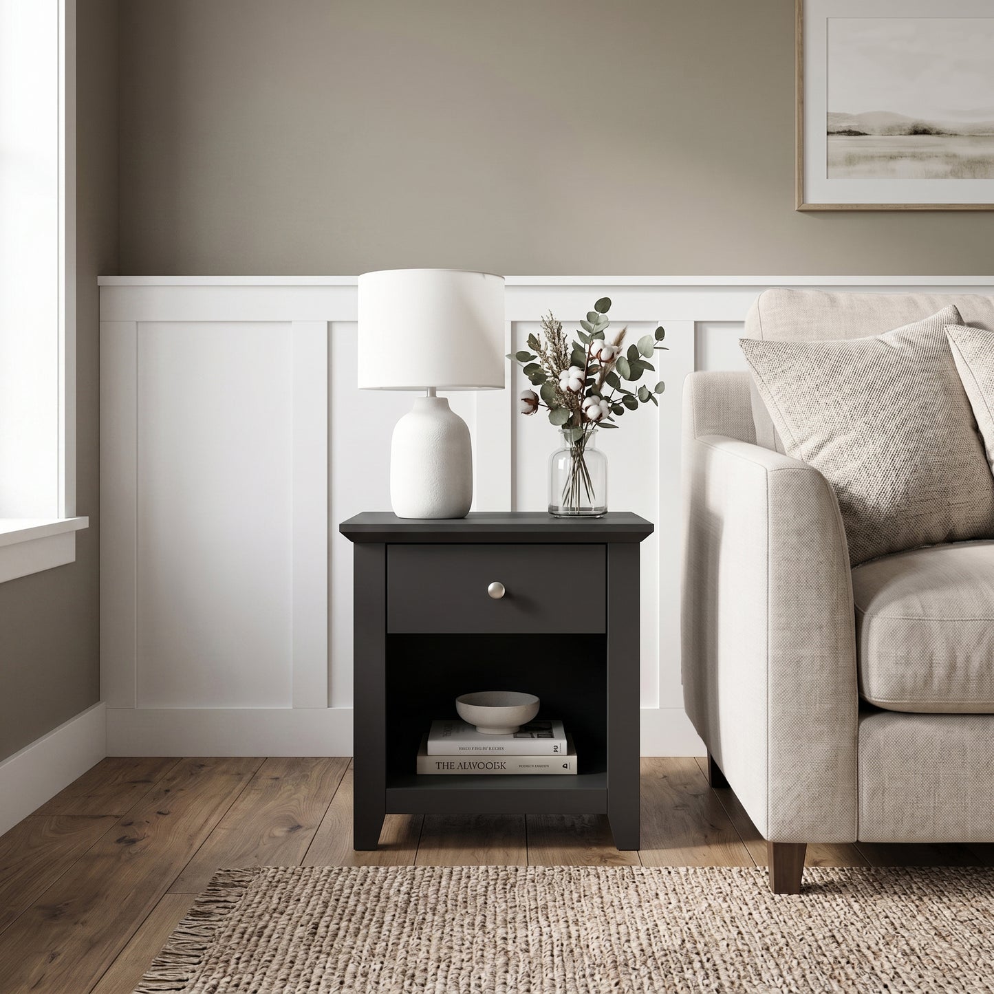 Galano Modern 1-Drawer Nightstand with Open Shelf, 19.3" W