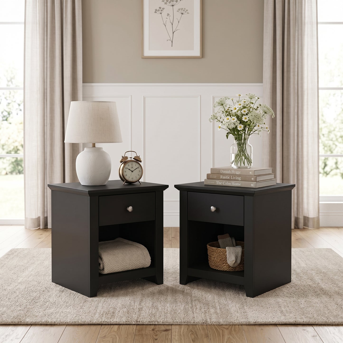 Galano Modern 1-Drawer Nightstand with Open Shelf, 19.3" W