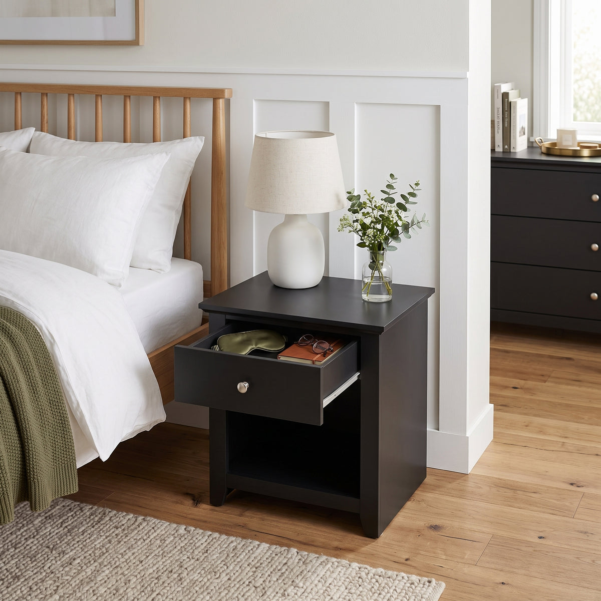 Galano Modern 1-Drawer Nightstand with Open Shelf, 19.3" W