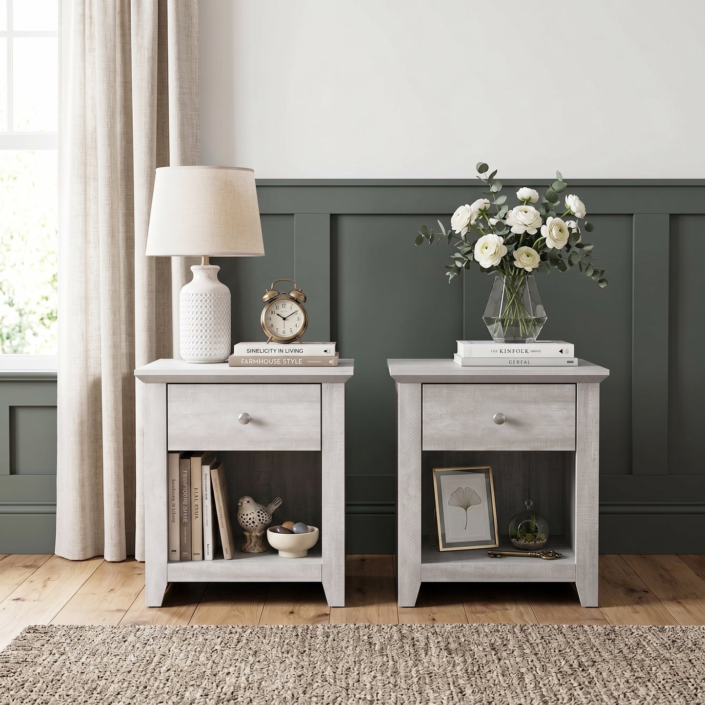 Galano Modern 1-Drawer Nightstand with Open Shelf, 19.3" W