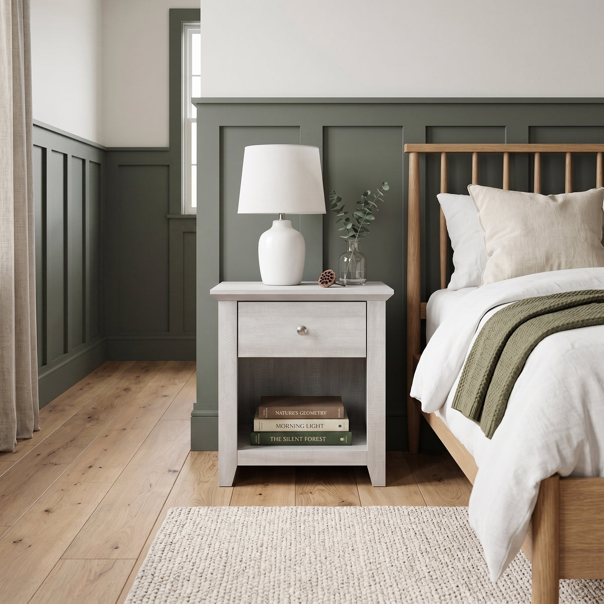 Galano Modern 1-Drawer Nightstand with Open Shelf, 19.3" W