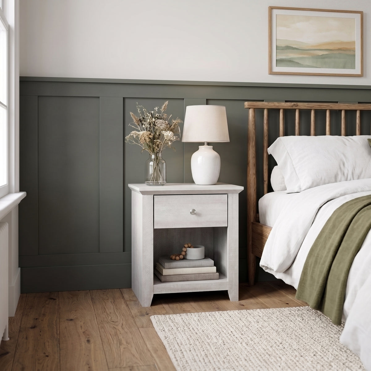 Galano Modern 1-Drawer Nightstand with Open Shelf, 19.3" W