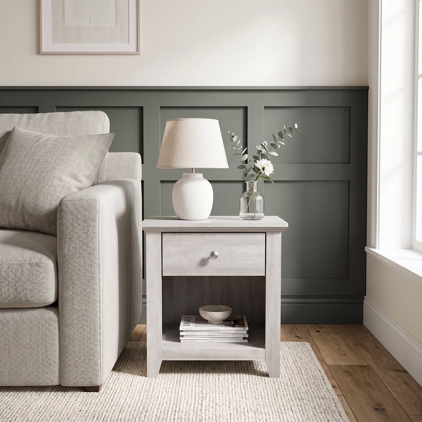 Galano Modern 1-Drawer Nightstand with Open Shelf, 19.3" W