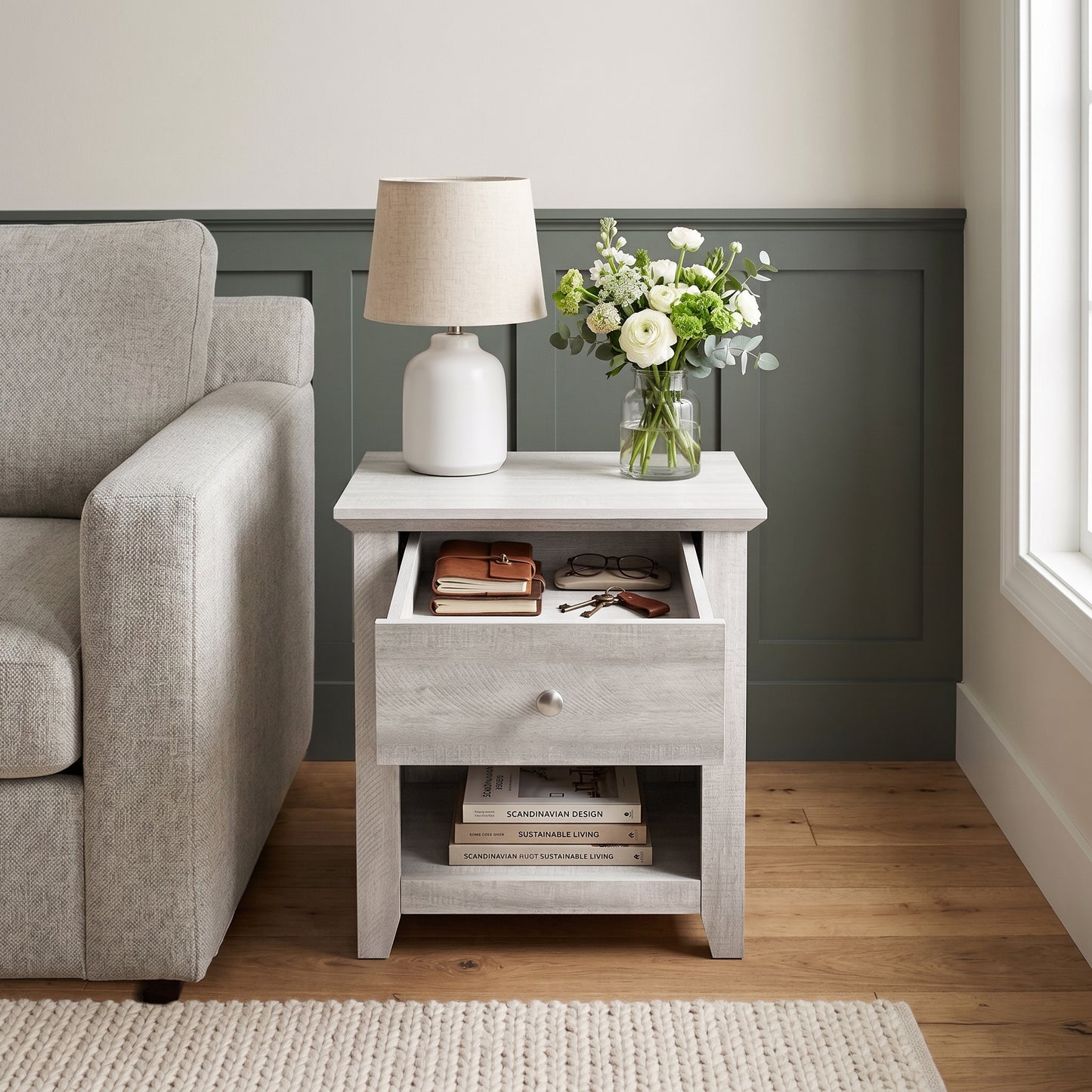 Galano Modern 1-Drawer Nightstand with Open Shelf, 19.3" W