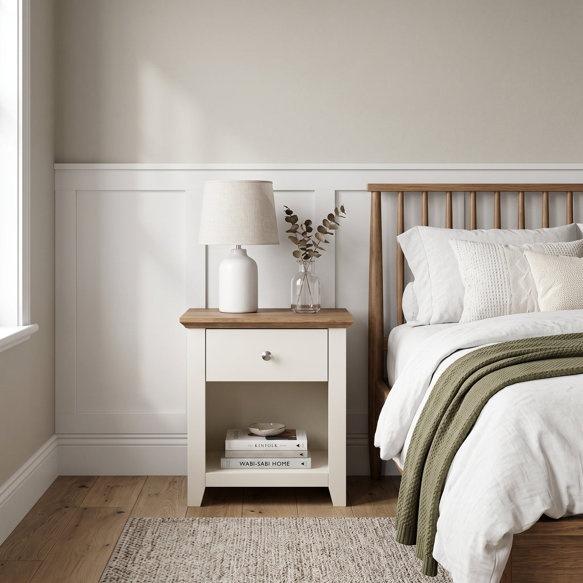 Galano Modern 1-Drawer Nightstand with Open Shelf, 19.3" W