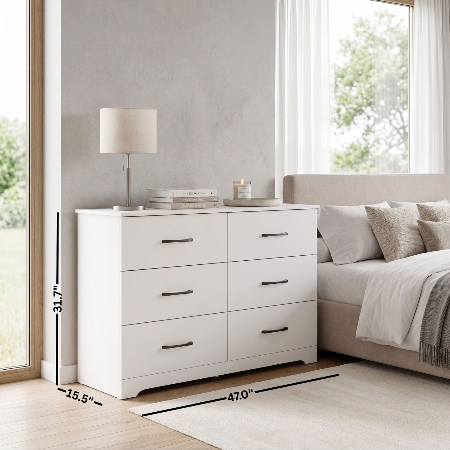 Galano Modern 3-Piece Dresser and Nightstand Set with 6-Drawer Dresser, Interlocking Drawer System and 2 Nightstands, White