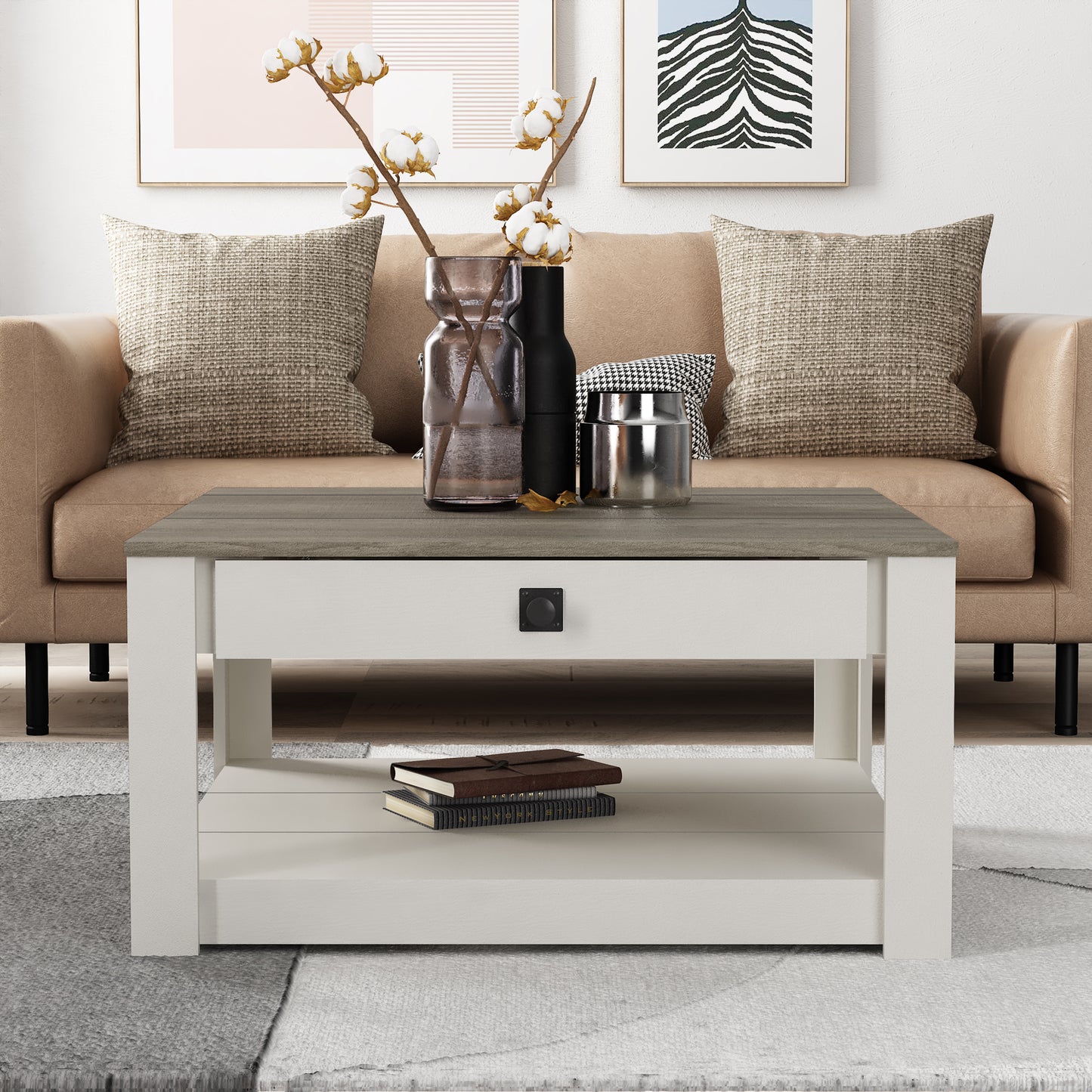 Galano Wood Coffee Table with Drawer Storage 31.5" W × 31.5" D × 16.3" H