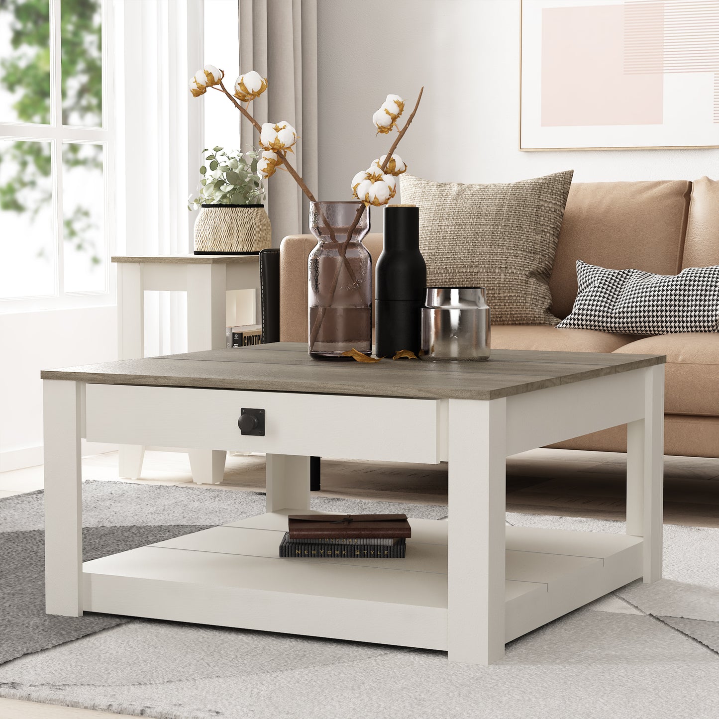 Galano Wood Coffee Table with Drawer Storage 31.5" W × 31.5" D × 16.3" H