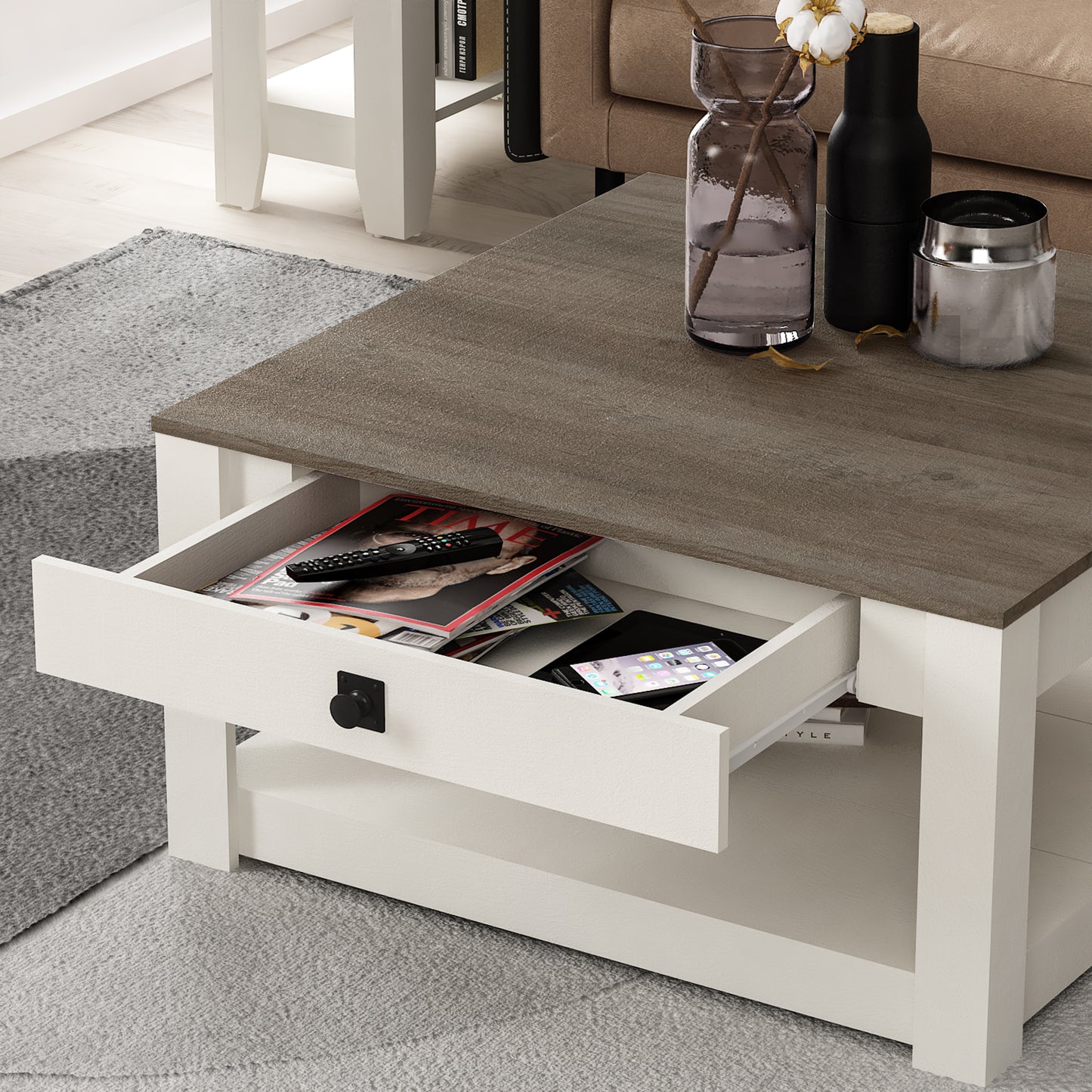 Galano Wood Coffee Table with Drawer Storage 31.5" W × 31.5" D × 16.3" H