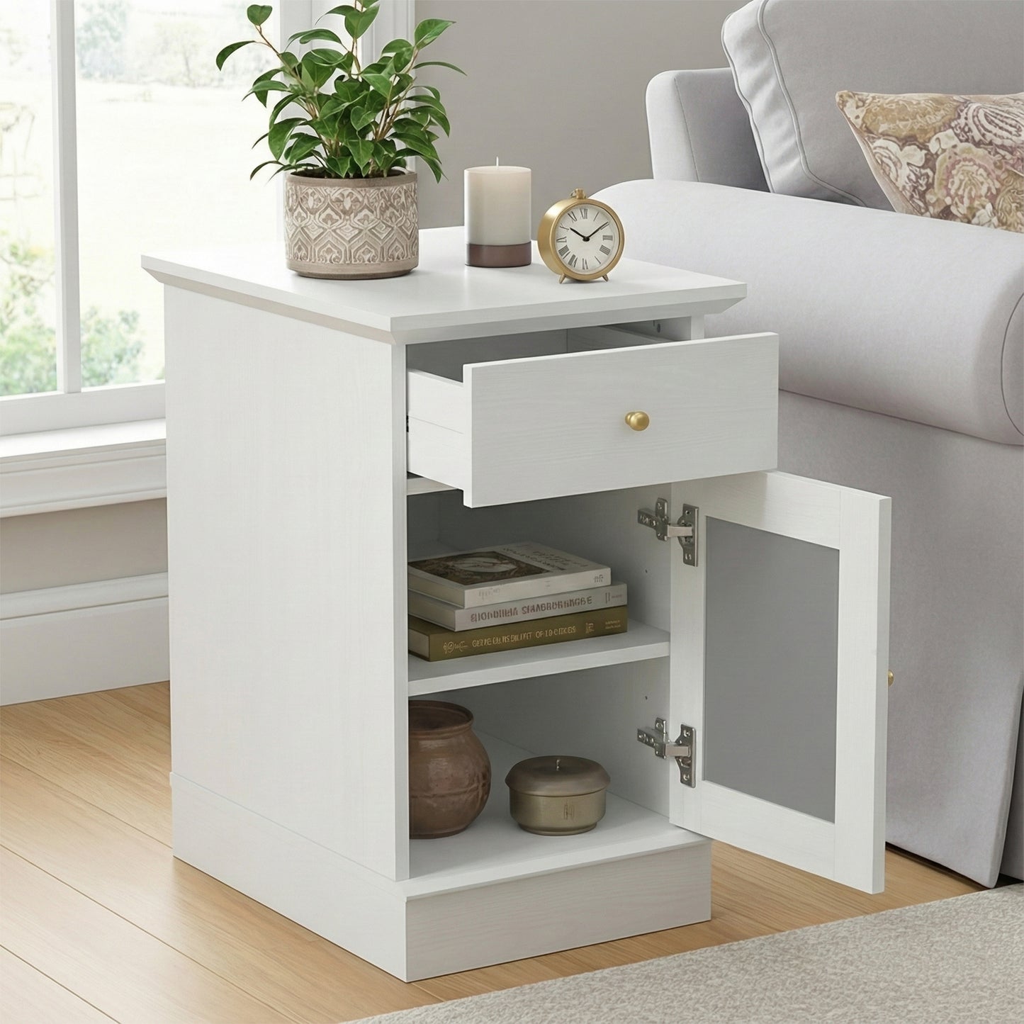 Galano End Table with Drawer and Cabinet Storage 22" W × 14" D × 25" H