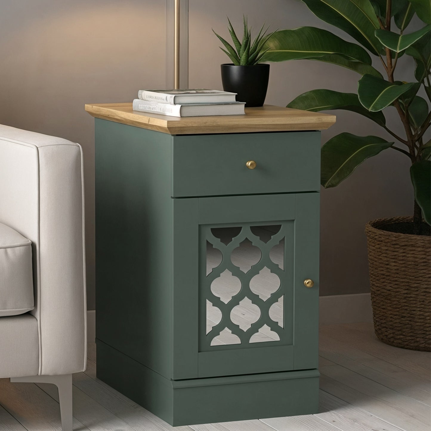 Galano End Table with Drawer and Cabinet Storage 22" W × 14" D × 25" H