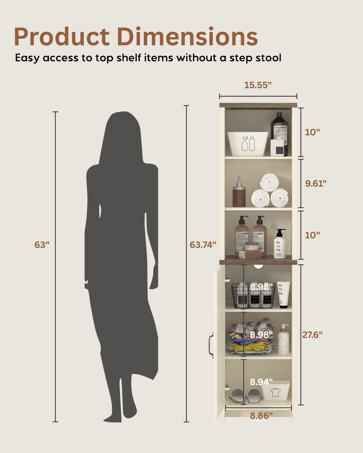 Galano Tall Bathroom Storage Cabinet with Adjustable Shelves & Closed Door, Narrow Linen Tower for Small Spaces, Ivory Knotty Oak