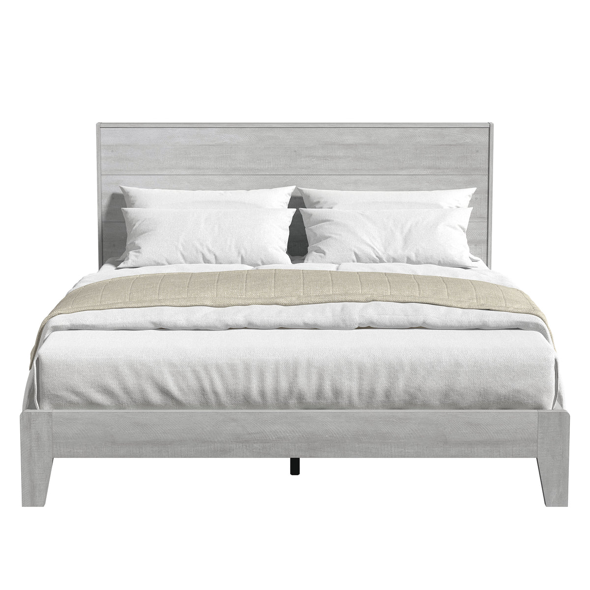 GALANO Queen Platform Bed with Slatted Headboard, 64.5", No Box Spring Required