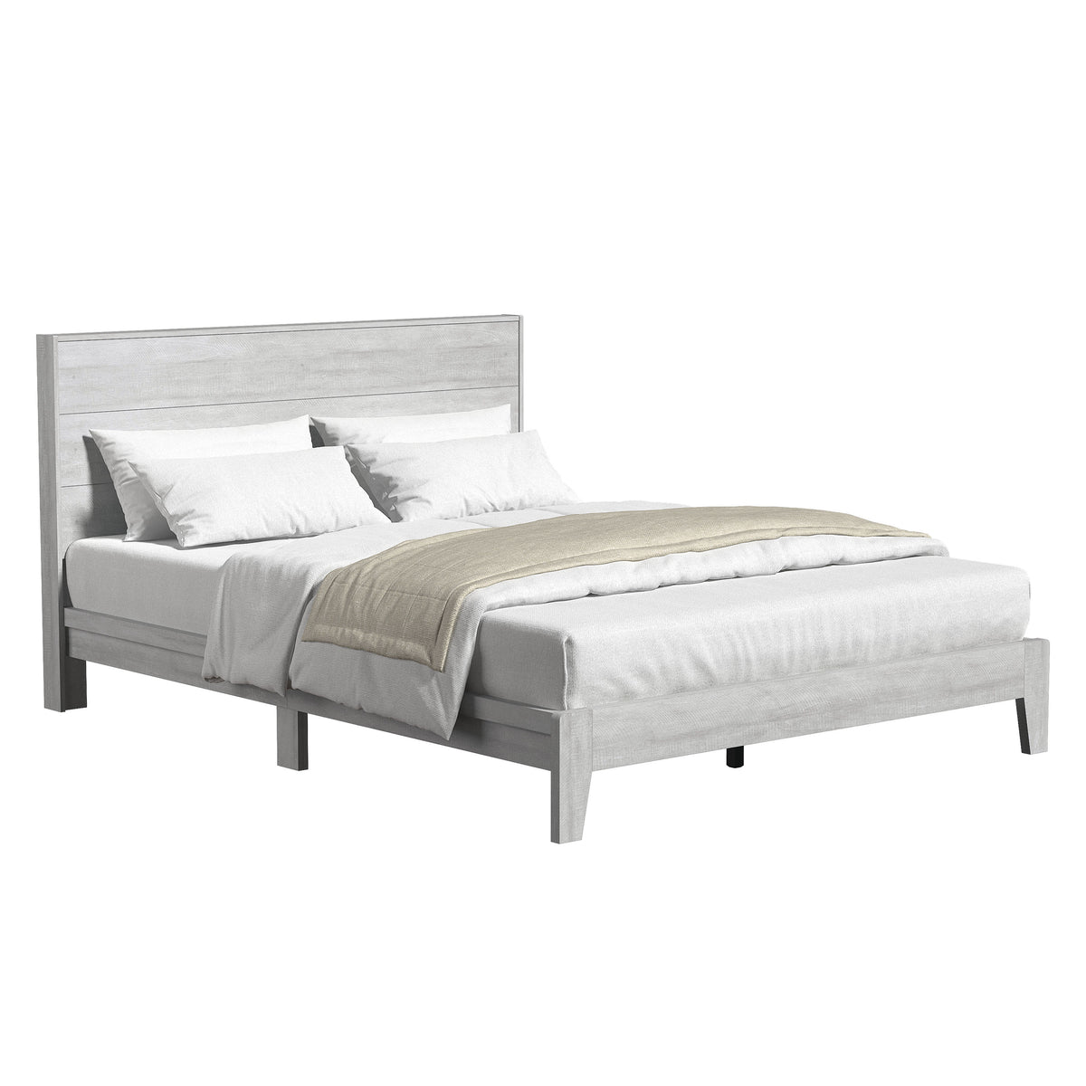 GALANO Queen Platform Bed with Slatted Headboard, 64.5", No Box Spring Required