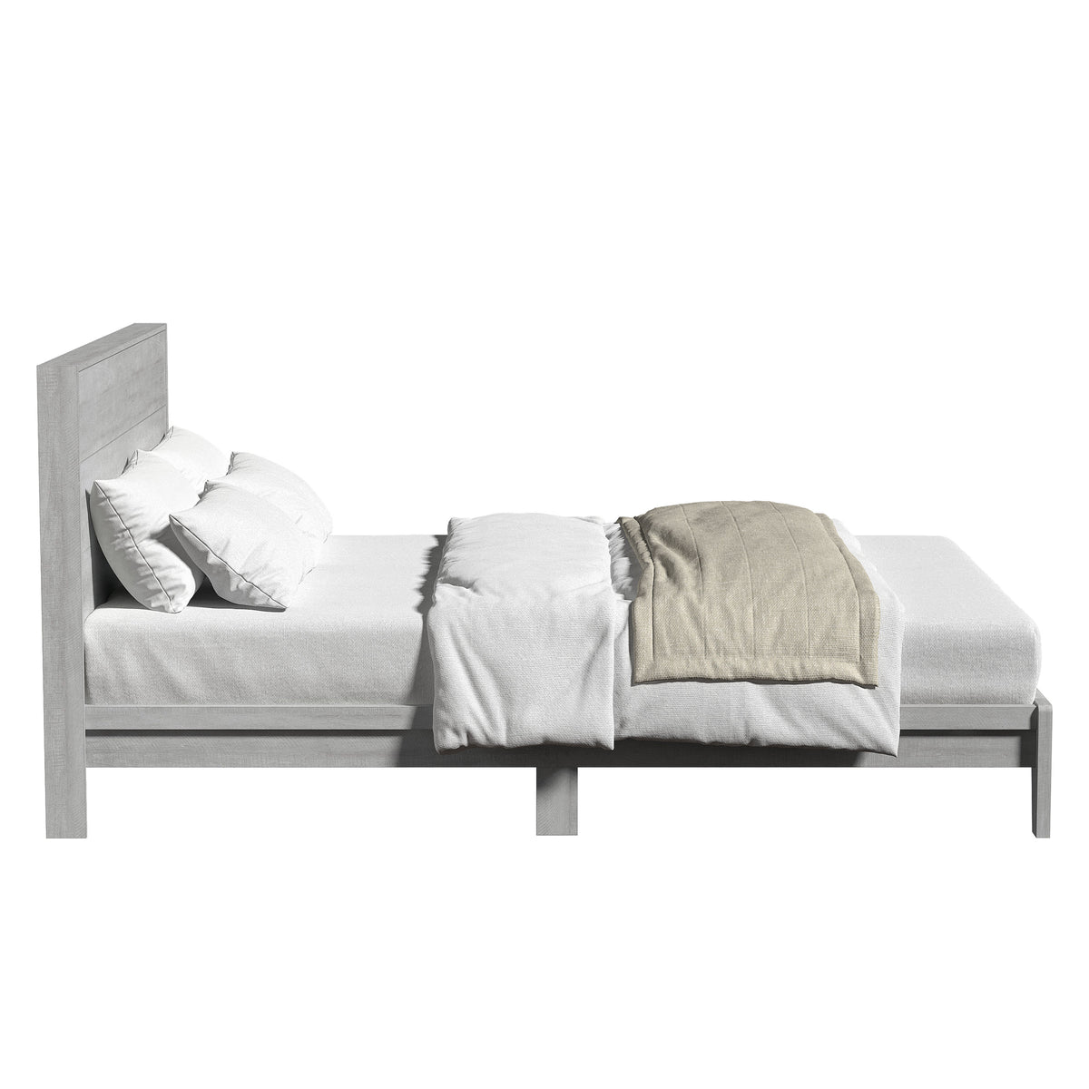 GALANO Queen Platform Bed with Slatted Headboard, 64.5", No Box Spring Required