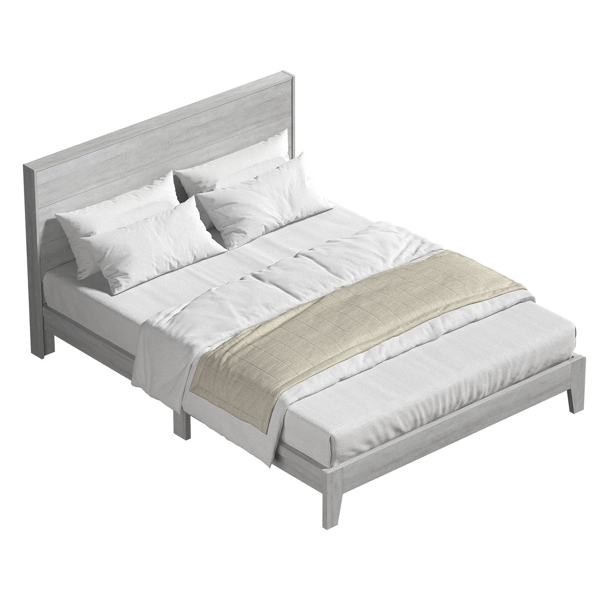 GALANO Queen Platform Bed with Slatted Headboard, 64.5", No Box Spring Required