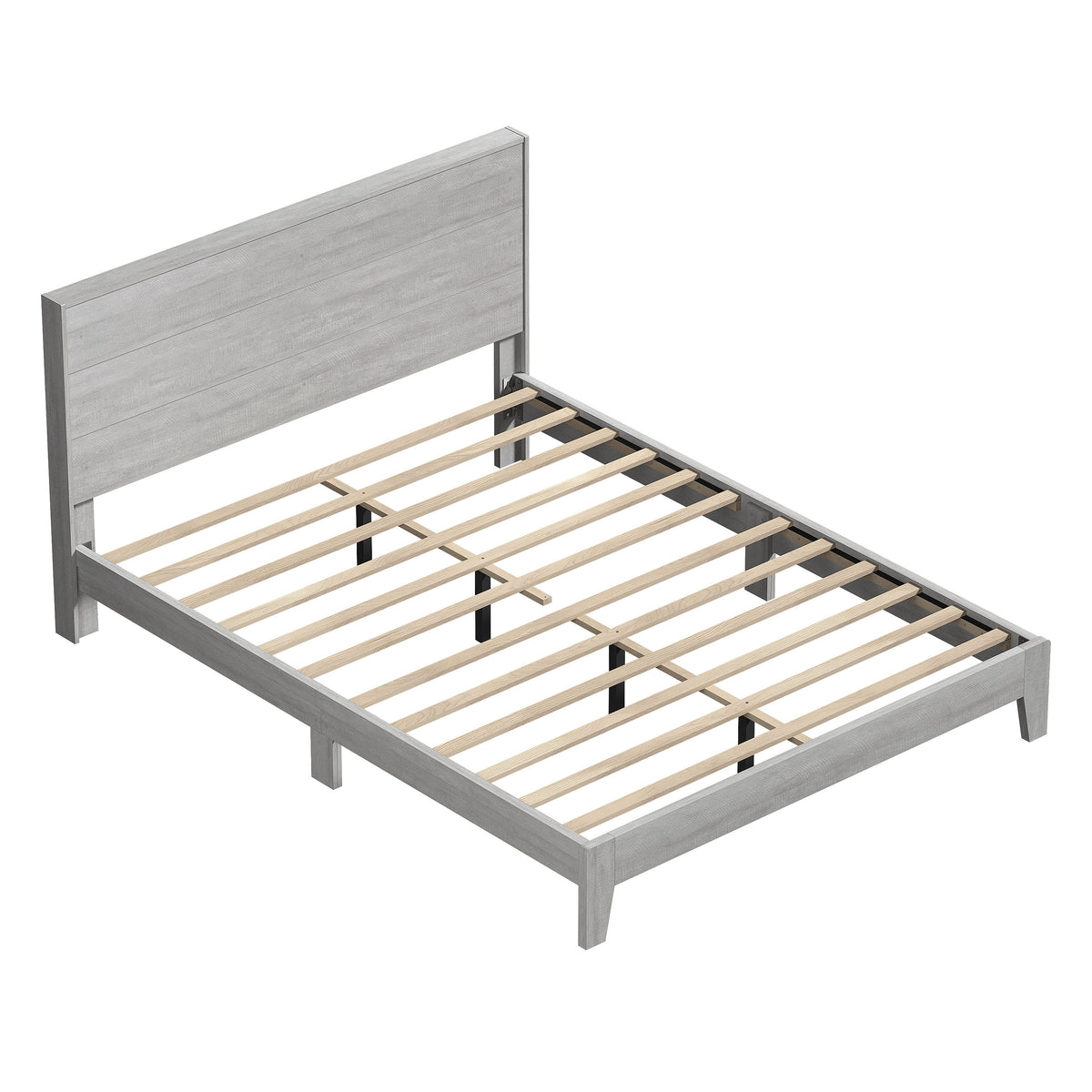 GALANO Queen Platform Bed with Slatted Headboard, 64.5", No Box Spring Required