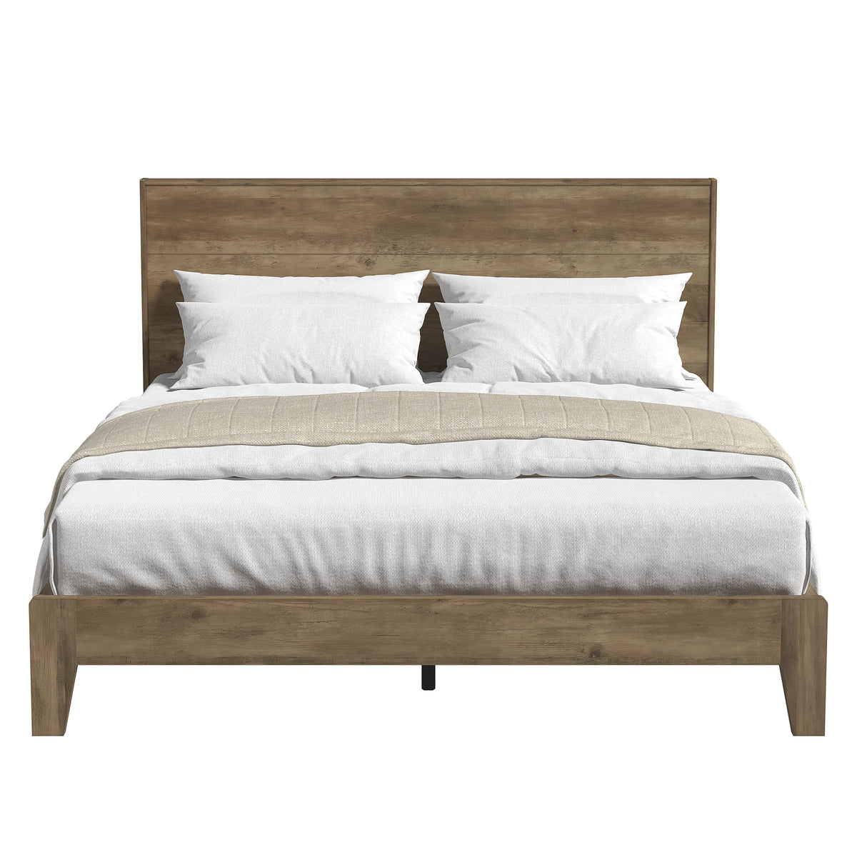 GALANO Queen Platform Bed with Slatted Headboard, 64.5", No Box Spring Required