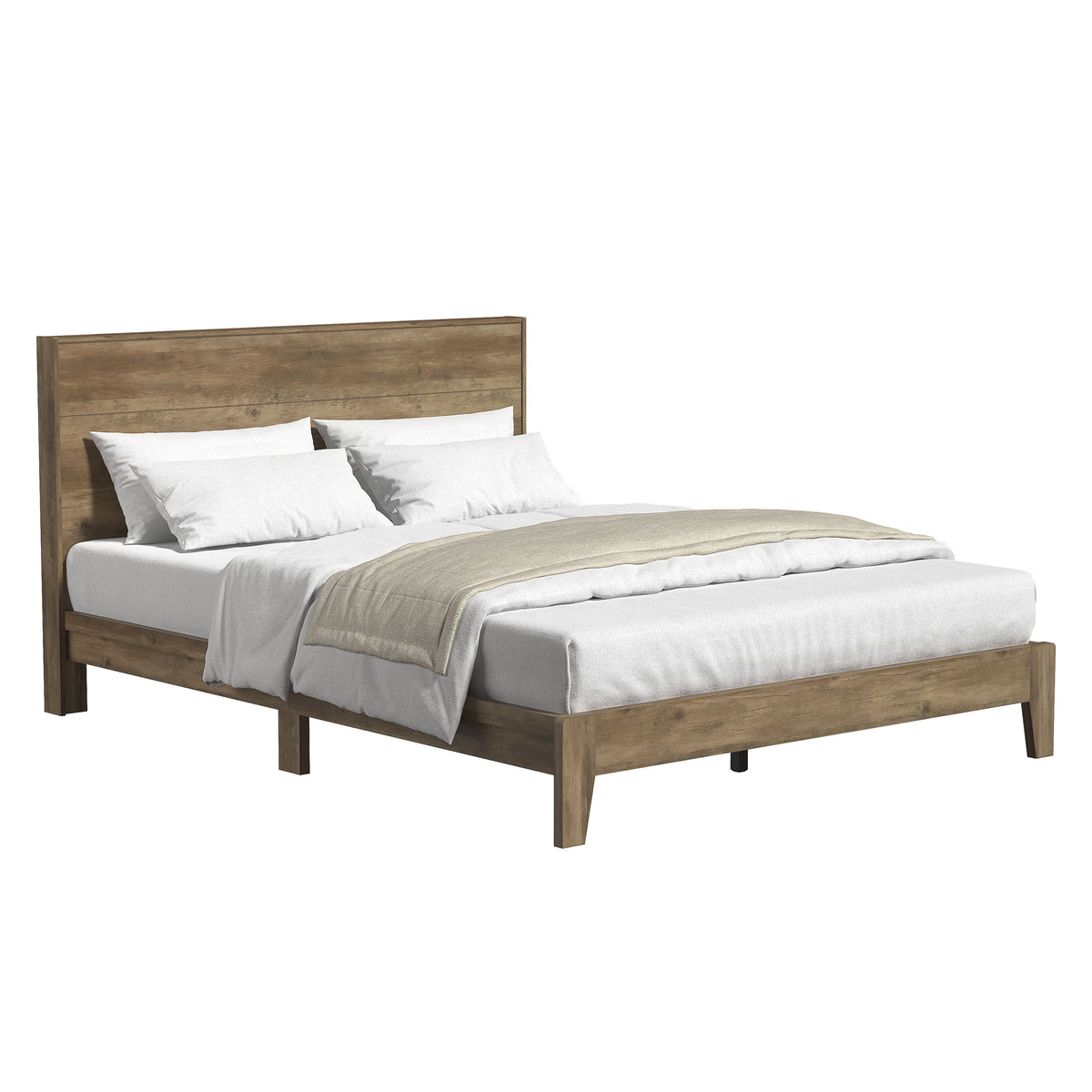 GALANO Queen Platform Bed with Slatted Headboard, 64.5", No Box Spring Required