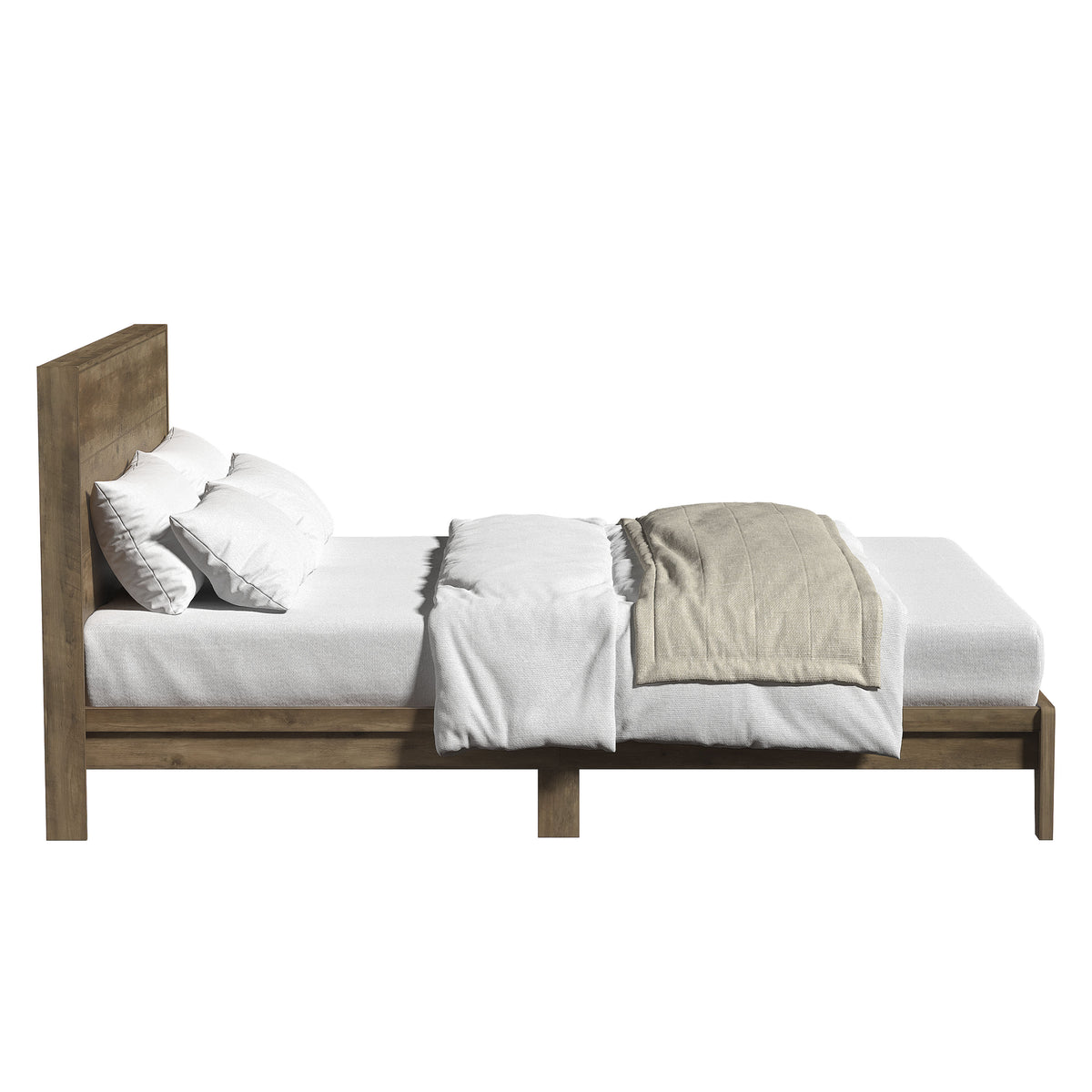 GALANO Queen Platform Bed with Slatted Headboard, 64.5", No Box Spring Required