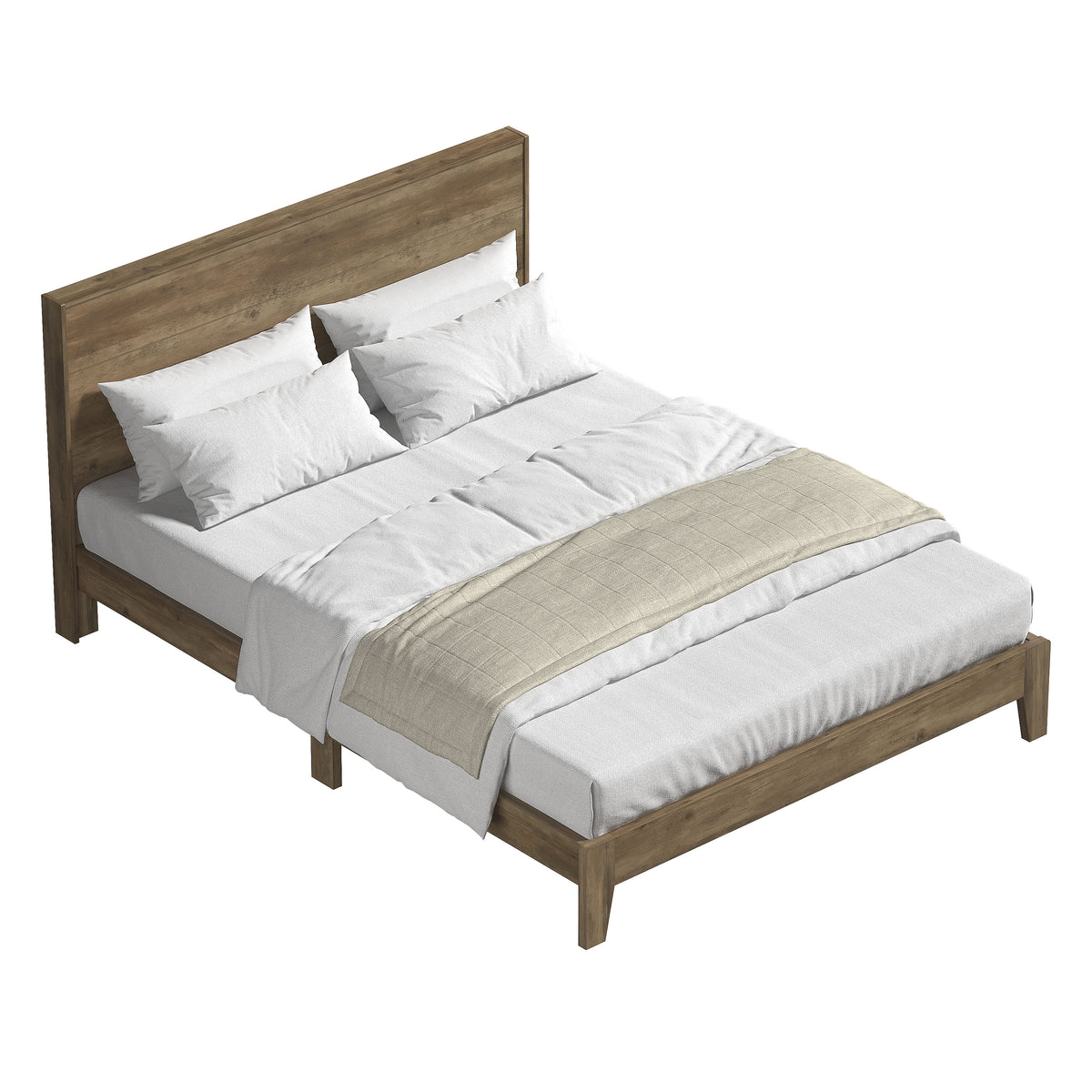 GALANO Queen Platform Bed with Slatted Headboard, 64.5", No Box Spring Required